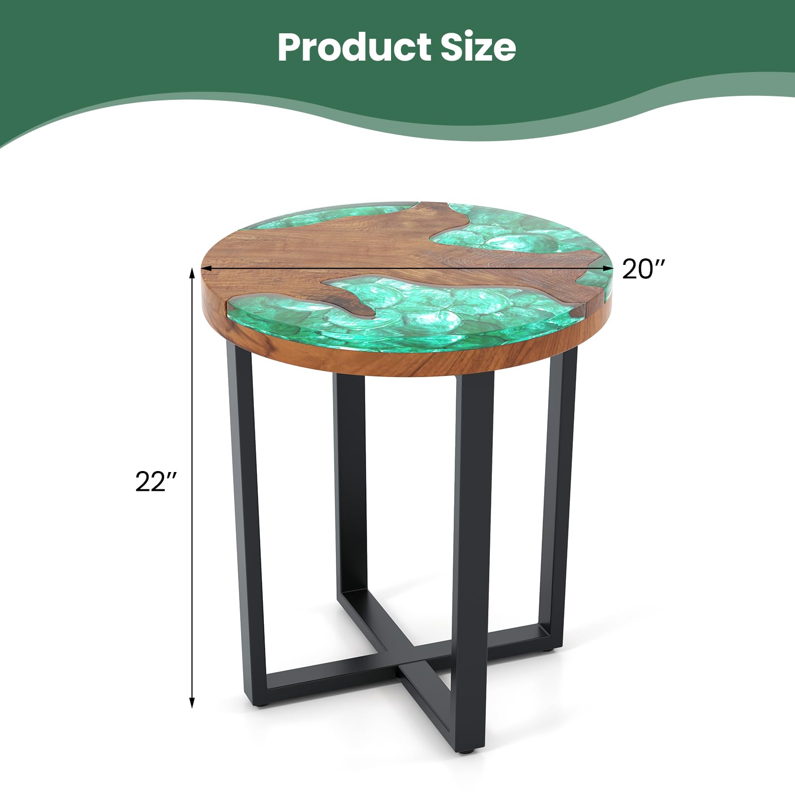 Giantex 20” Teak Wood Outdoor Side Table - Round End Table with Epoxy Resin Tabletop