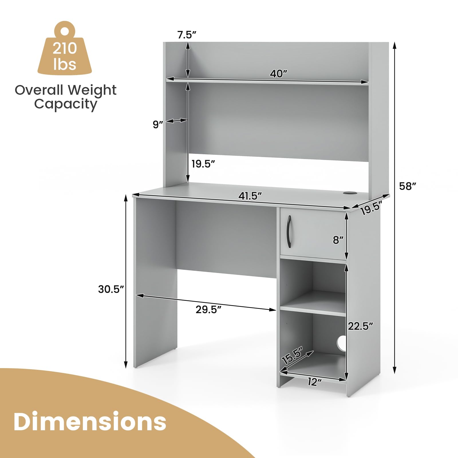 Giantex Computer Desk with Hutch, Home Office Desk with Storage Cabinet & Adjustable Shelf