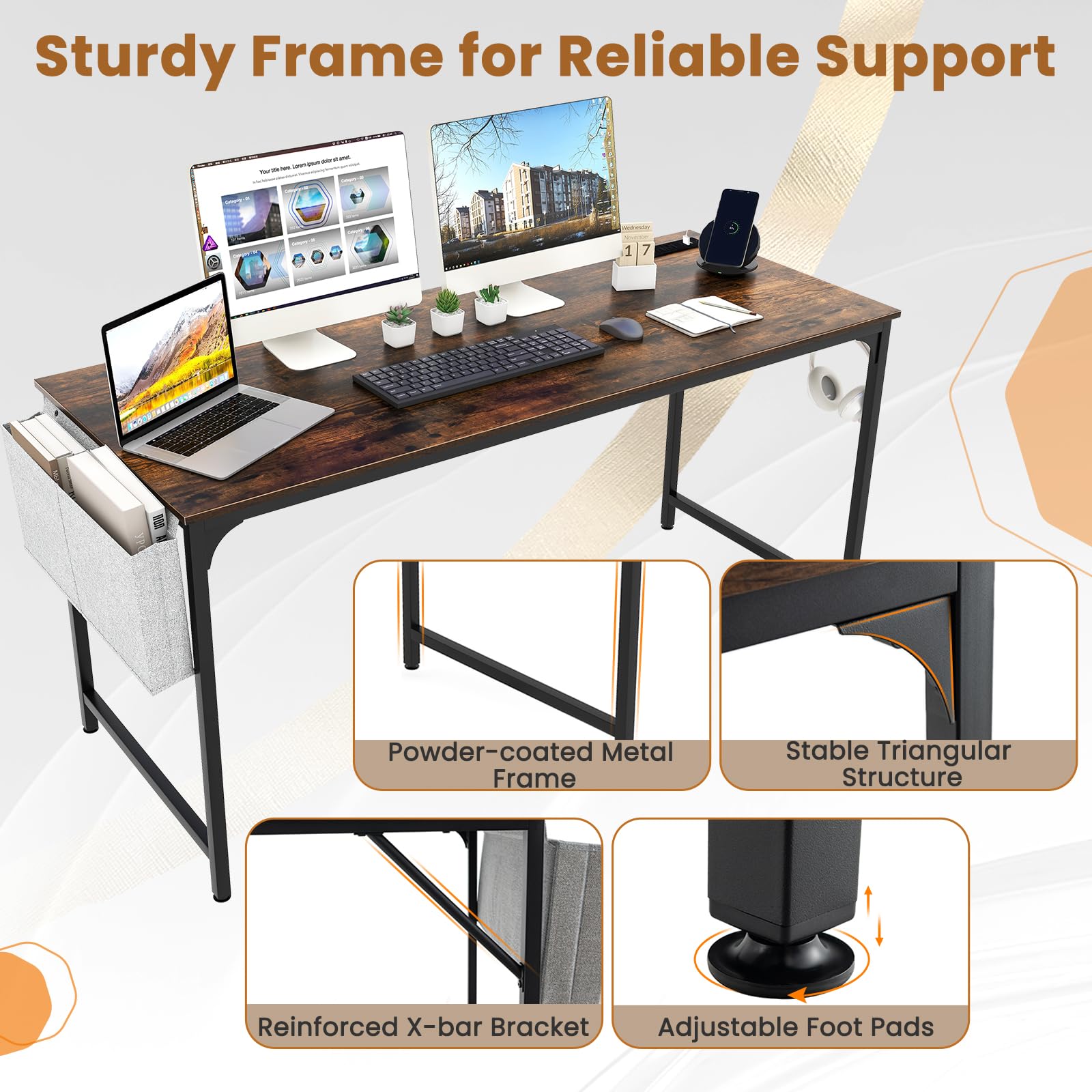 Giantex 30 FT Conference Table with Charging Station, 60" x 24" Rectangular Large Meeting Room Desk with Storage Bag & Hook