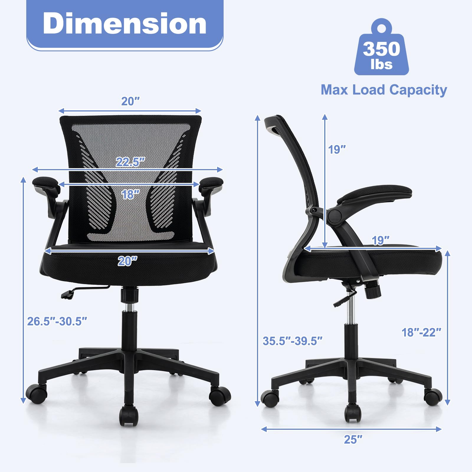 Giantex Ergonomic Office Chair, Mid Back Desk Chair with Comfy Flip-Up Armrests & Lumbar Support