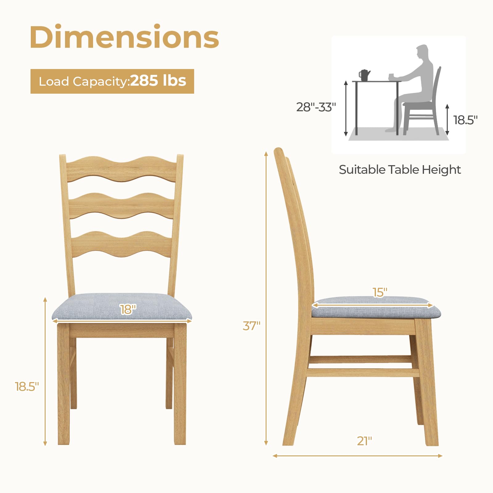 Giantex Wooden Dining Chairs Set of 2/4, Rubber Wood Kitchen Chair with Padded Seat & Hollowed Backrest