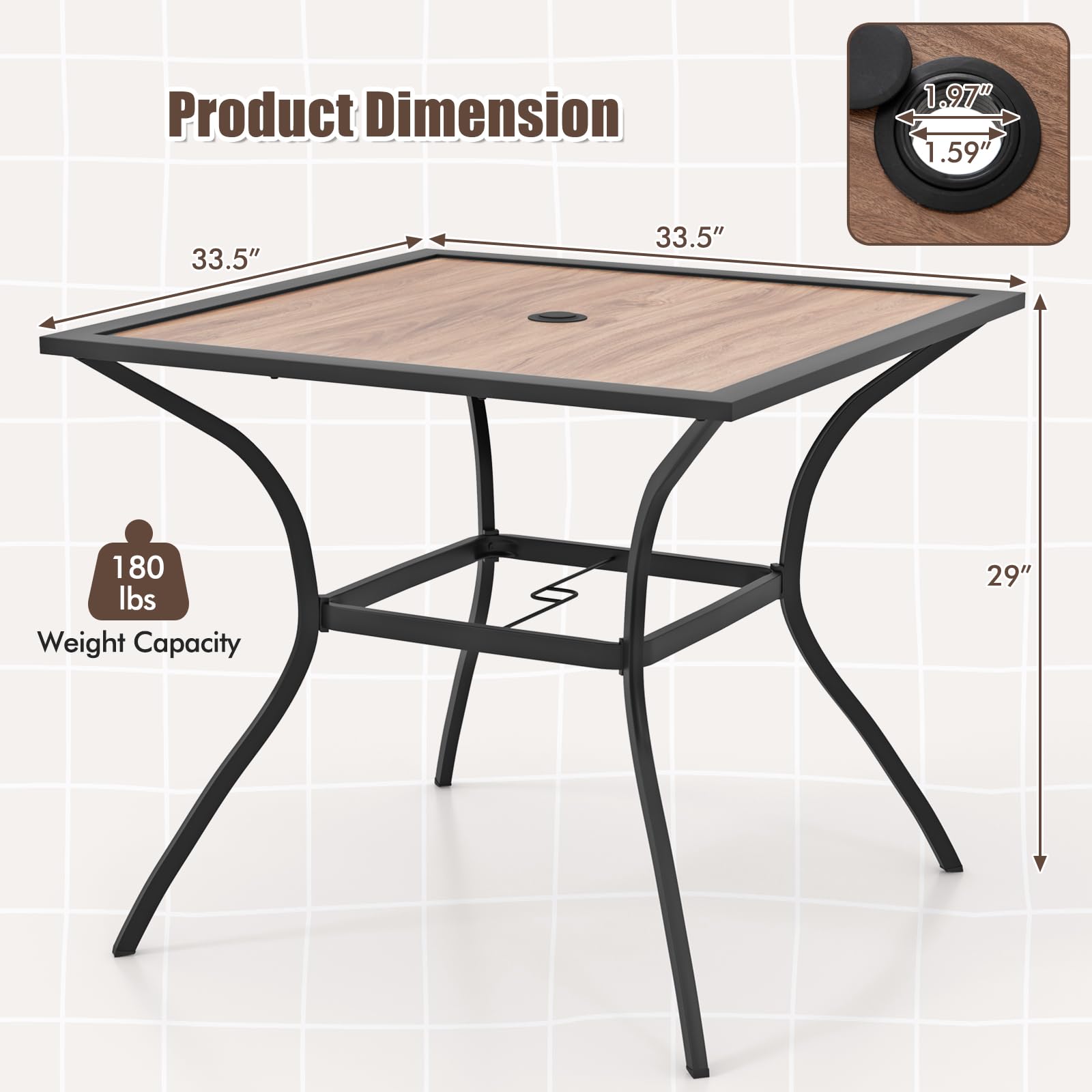 Giantex Patio Table with Umbrella Hole, Outdoor Dining Table for 4 People with All Weather Resistant Tabletop