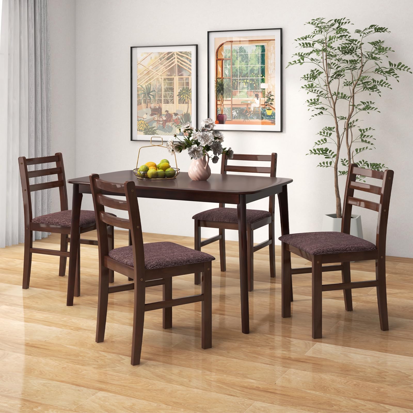 Giantex 5-Pieces Dining Table Set for 4 - Mid-Century Modern Kitchen Table Set with Padded Seat