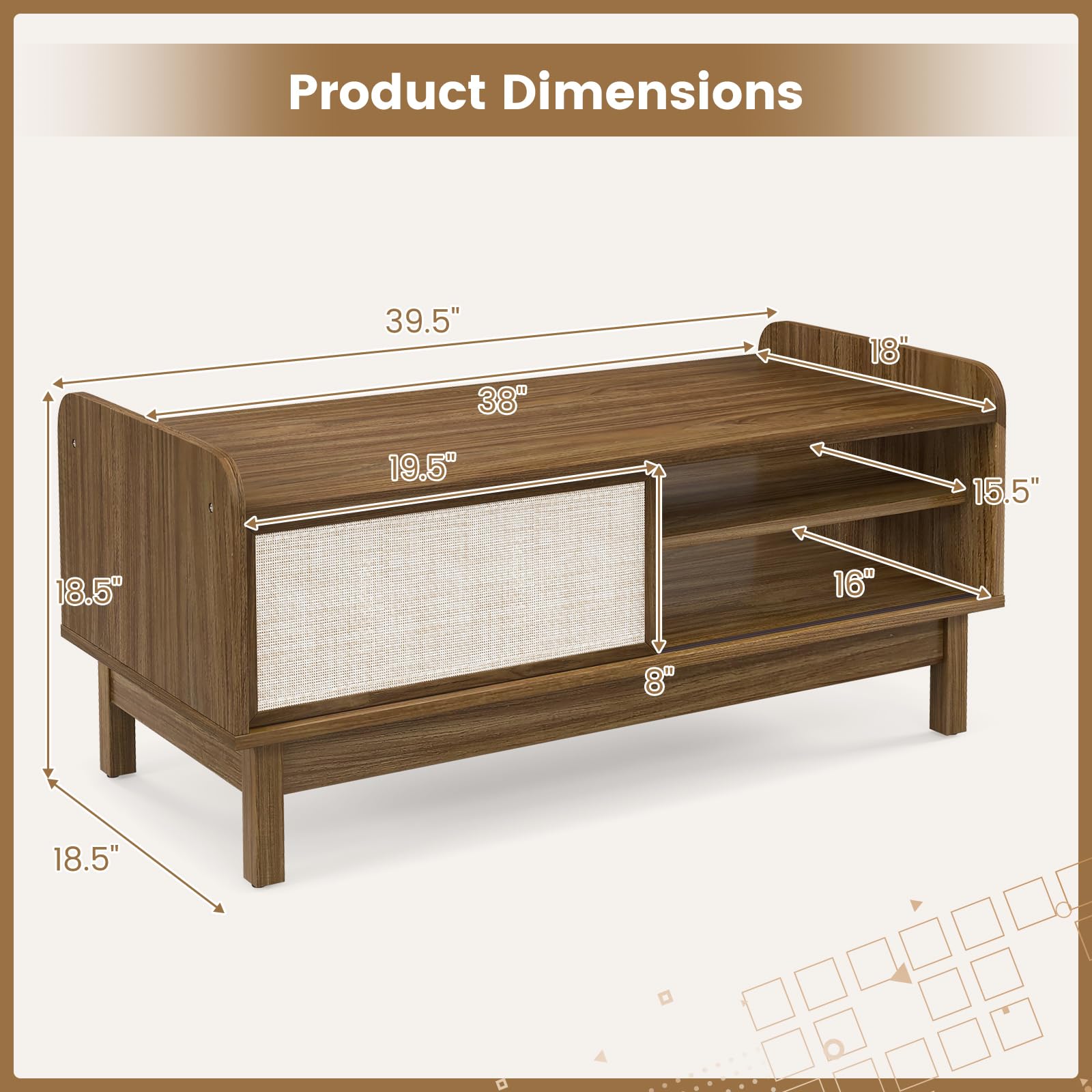 Giantex Coffee Table with Storage and Sliding Doors, Mid-Century Modern Coffee Table with Adjustable & Removable Shelf