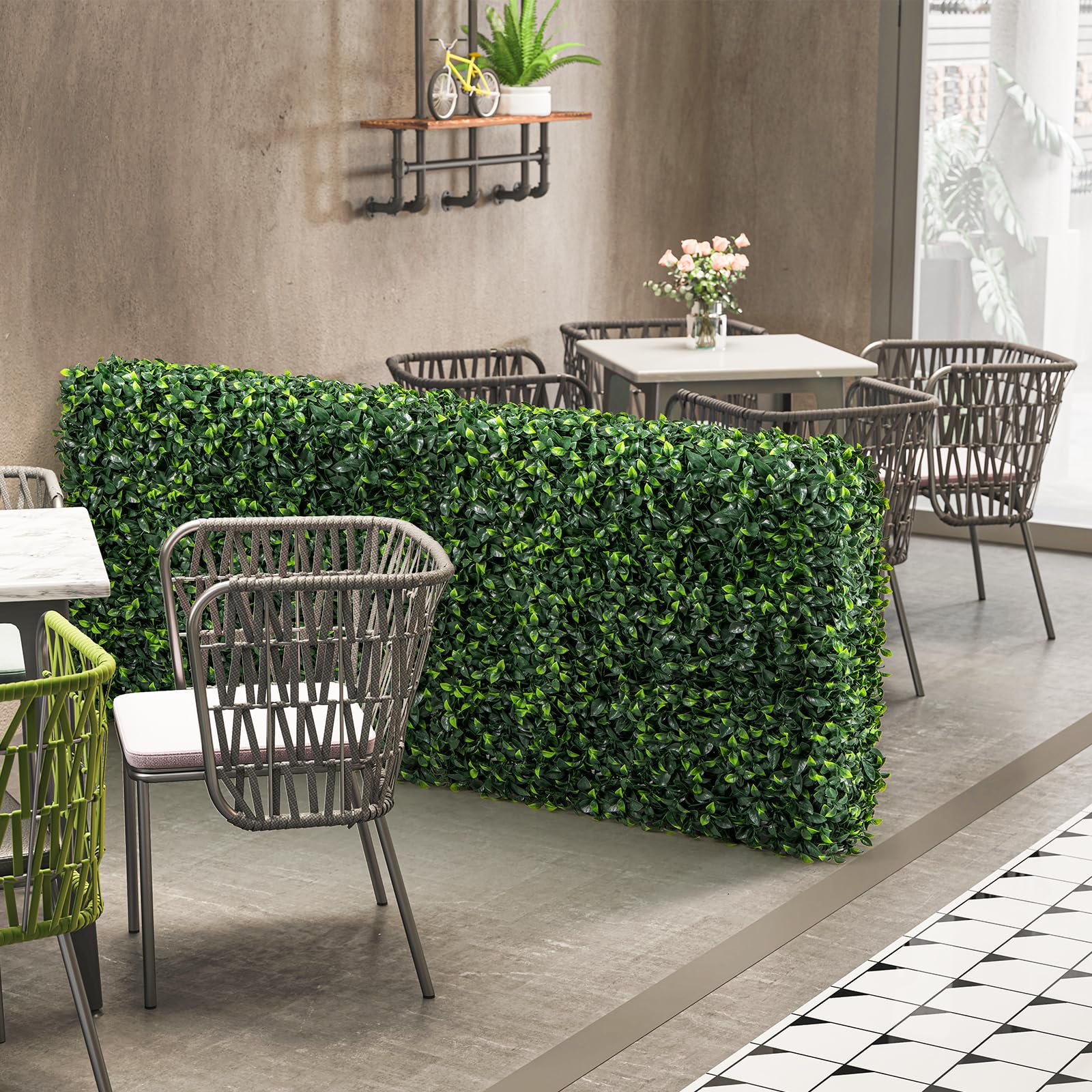 Giantex Artificial Boxwood Hedge Wall, Faux Grass Wall with PE Leaves and Aluminum Frame