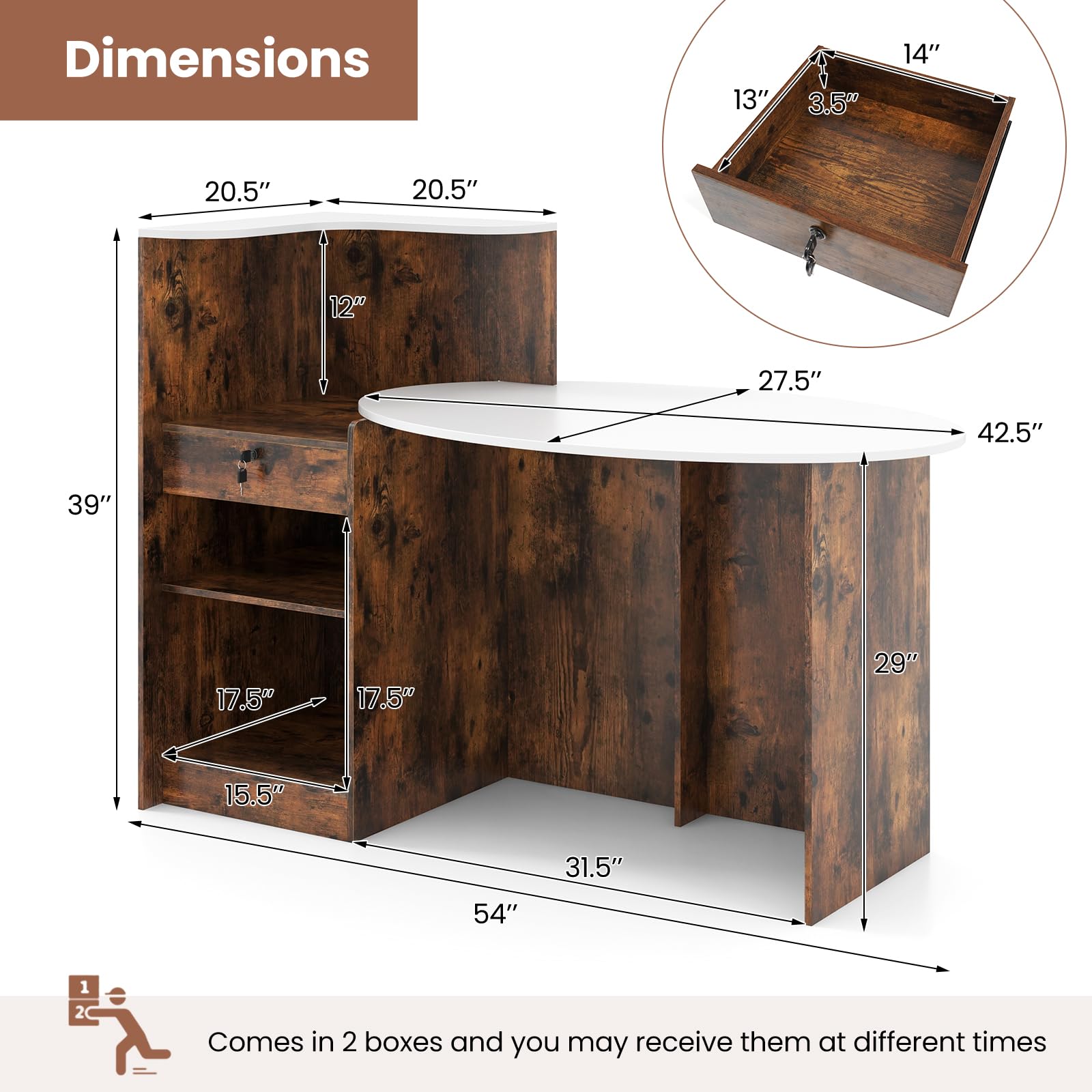 Giantex Reception Desk, Front Counter Desk with Lockable Drawer, Oval Tabletop & Adjustable Shelf