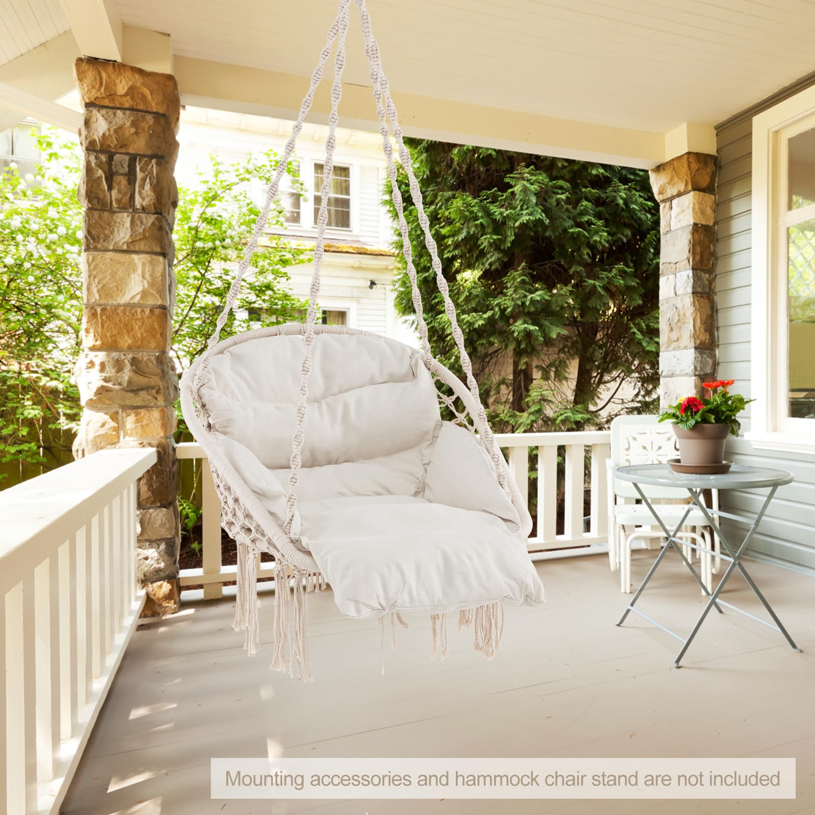 Giantex Hanging Chair Outdoor, Hammock Chair with Thick Cushion & Macrame