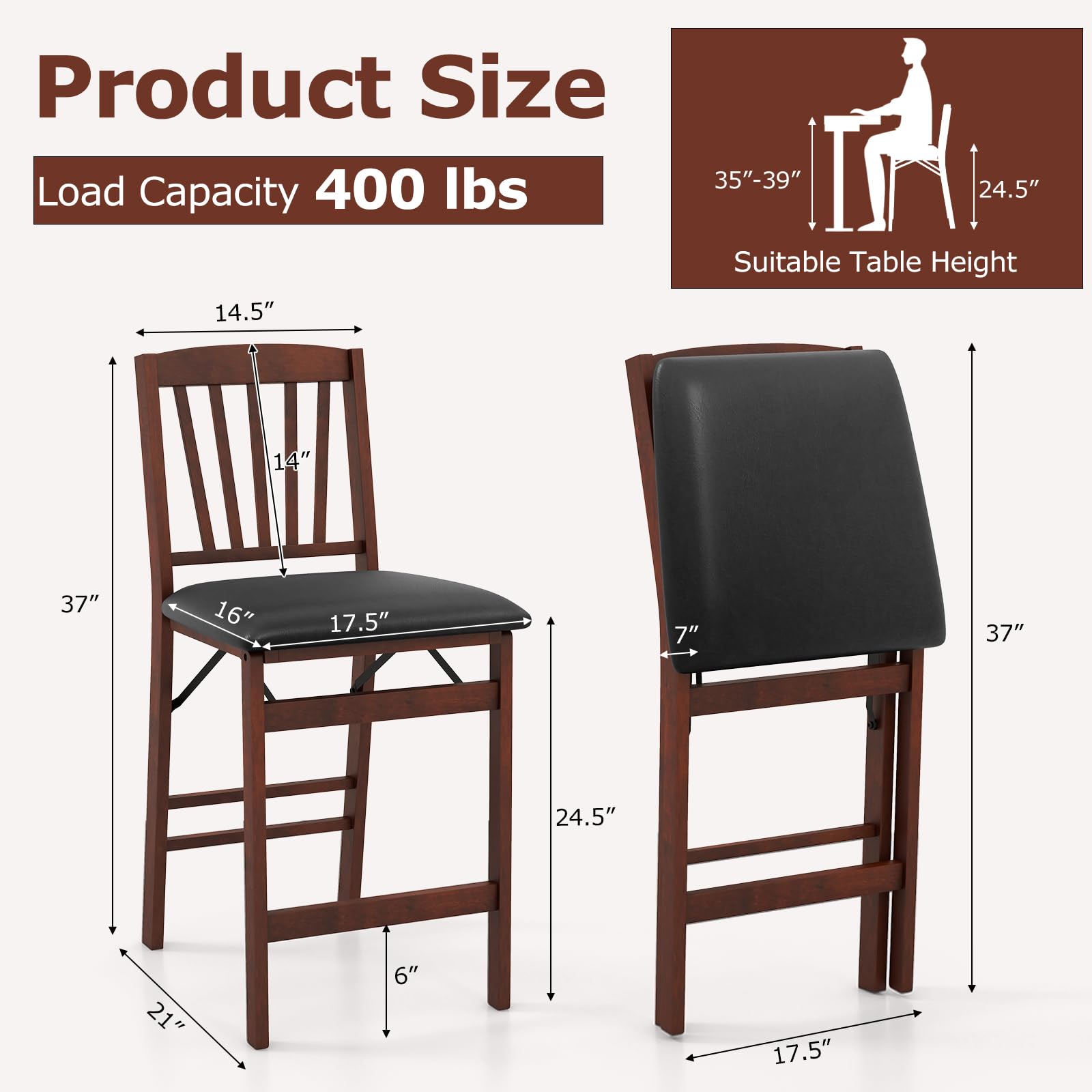 Giantex Folding Bar Stools Set, 24.5" Counter Height Bar Dining Chairs with Back