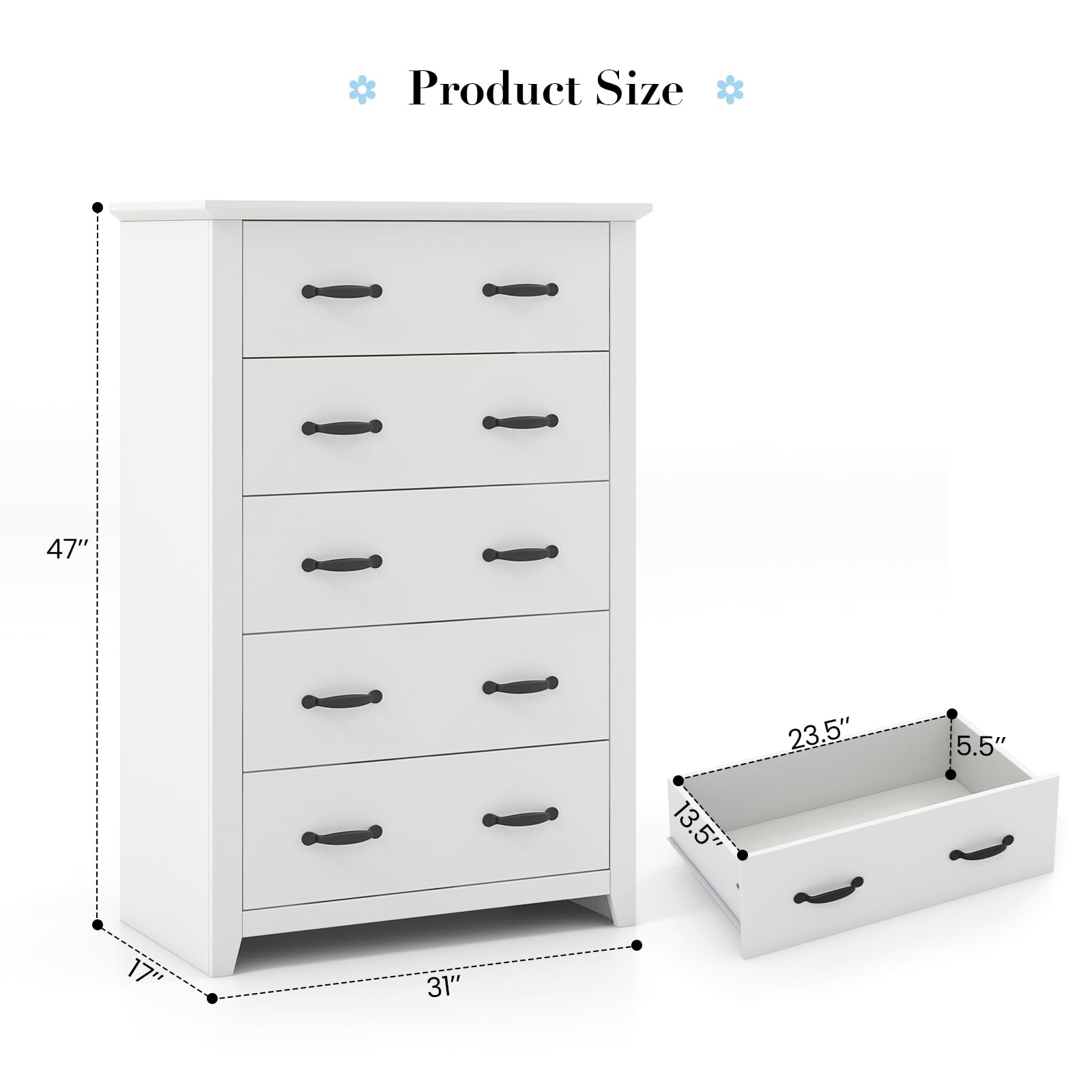 Giantex 5 Drawer Dresser Chest of Drawers - Vertical Dresser with 5 Pull-Out Drawers for Bedroom, Living Room, Entryway