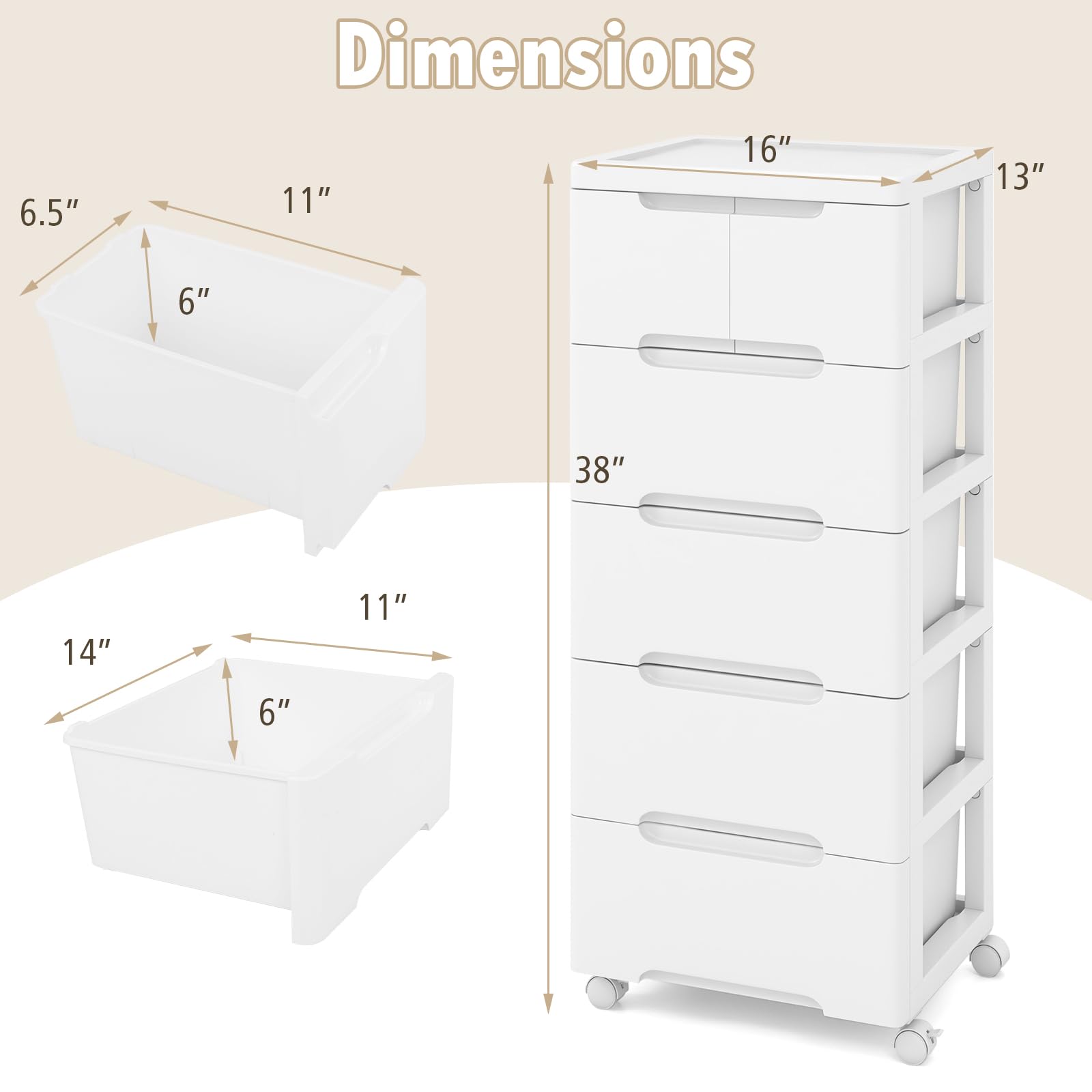 Giantex Rolling Storage Drawer Cart, Storage Unit on Wheels, Plastic Storage Cart Organizer