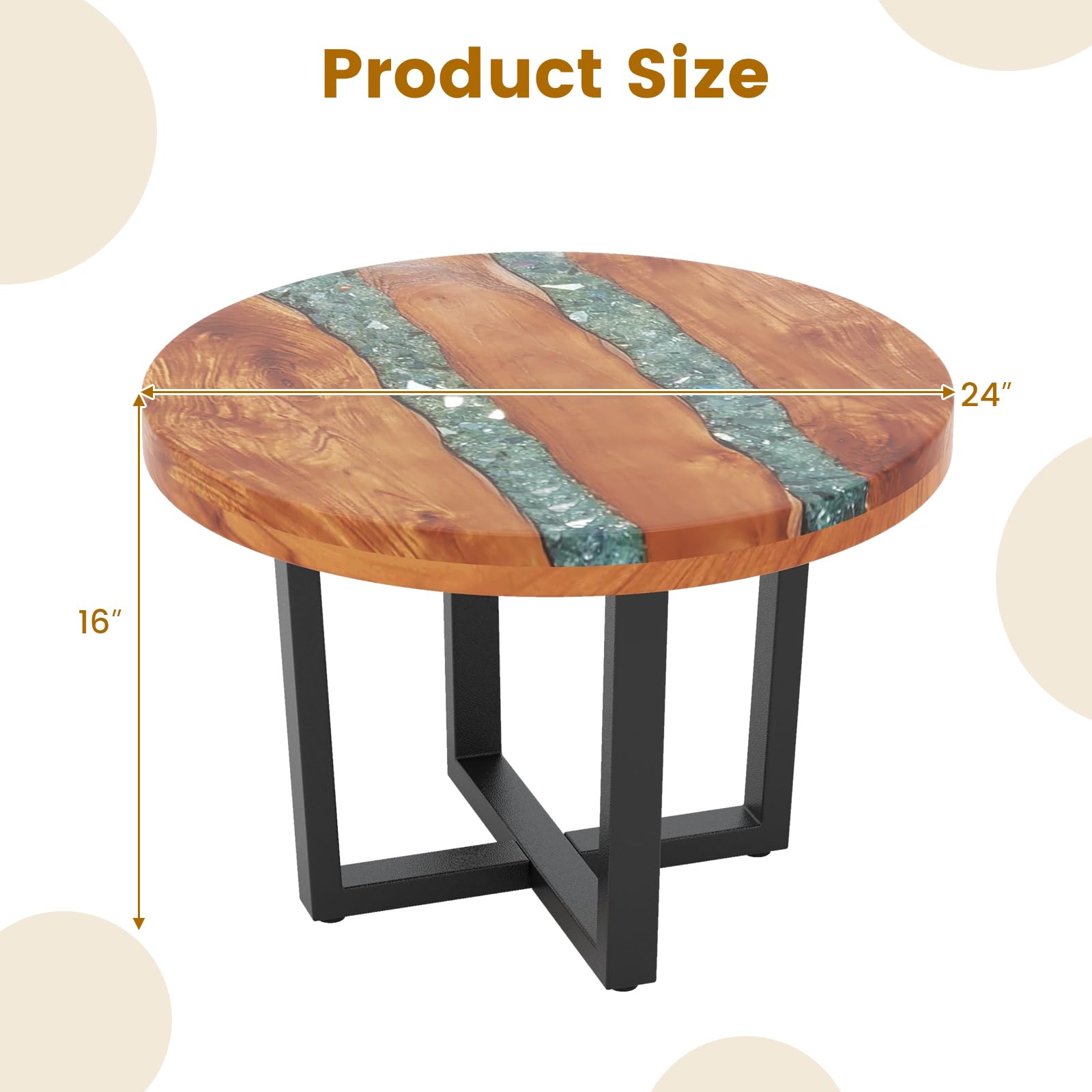 Giantex 24” Teak Wood Outdoor Side Table - Round End Table with Epoxy Resin Tabletop, Solid Live Edge, Mahogany Base