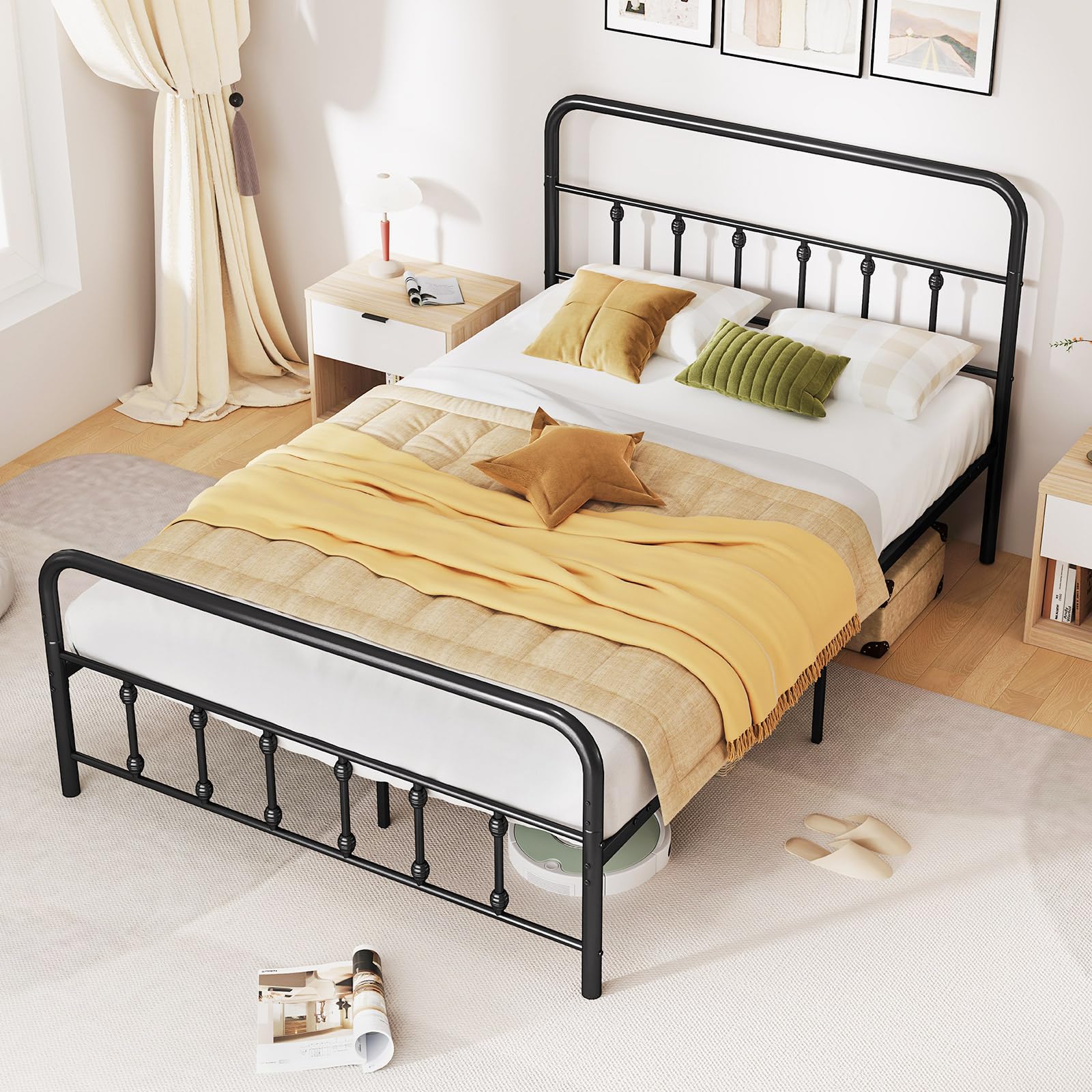 Giantex Metal Platform Bed Frame, Victorian Style Platform Bed with Headboard & Footboard