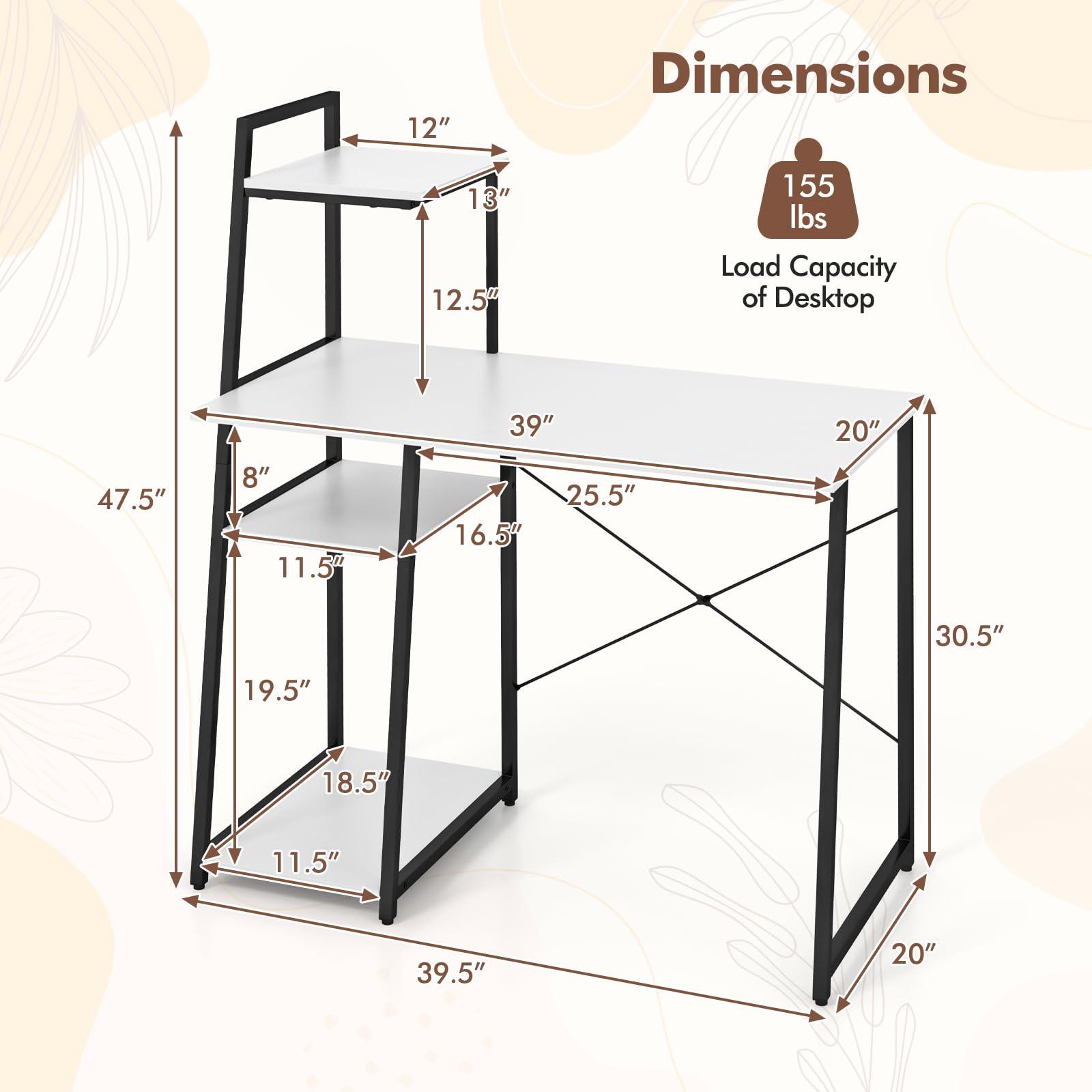 Giantex Computer Desk with Shelves, 47.5” Home Office Desk with Bookshelf, Host Stand