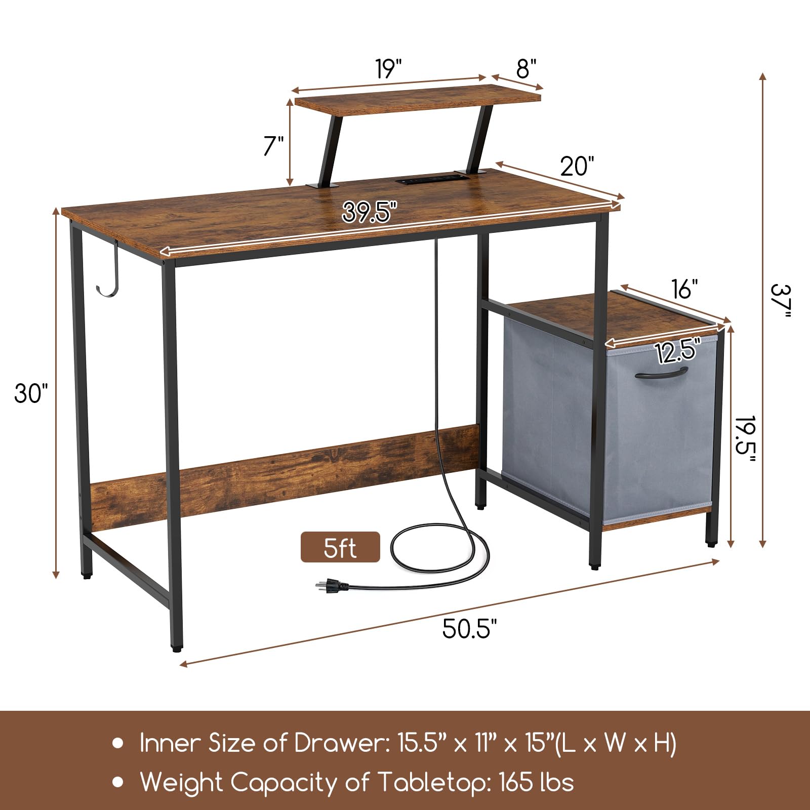 Giantex Computer Desk with Drawer and Power Outlet, Home Office Desk with Reversible Storage Drawer