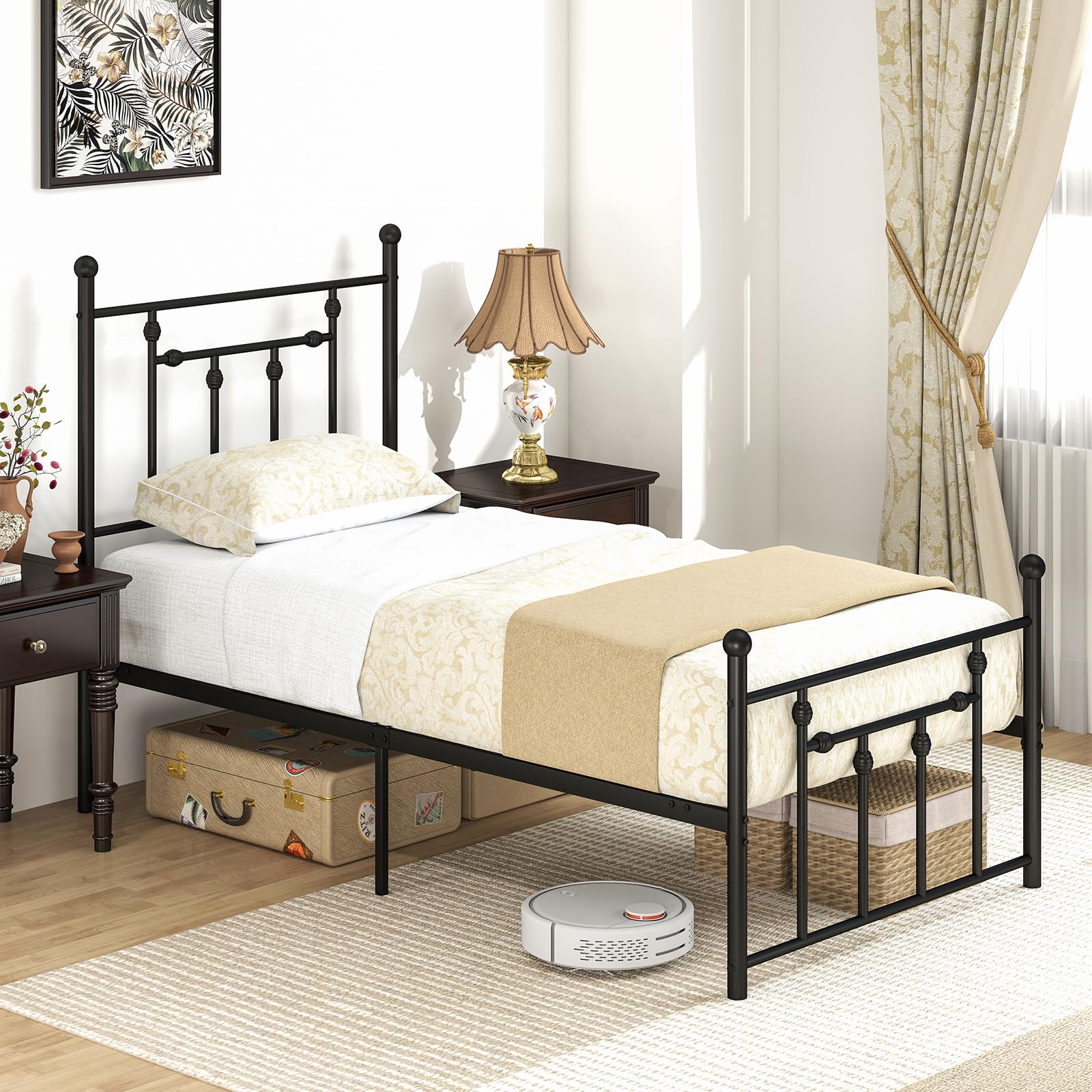 Giantex Twin Bed Frames with Headboard and Footboard, Victorian Style Twin Platform Bed