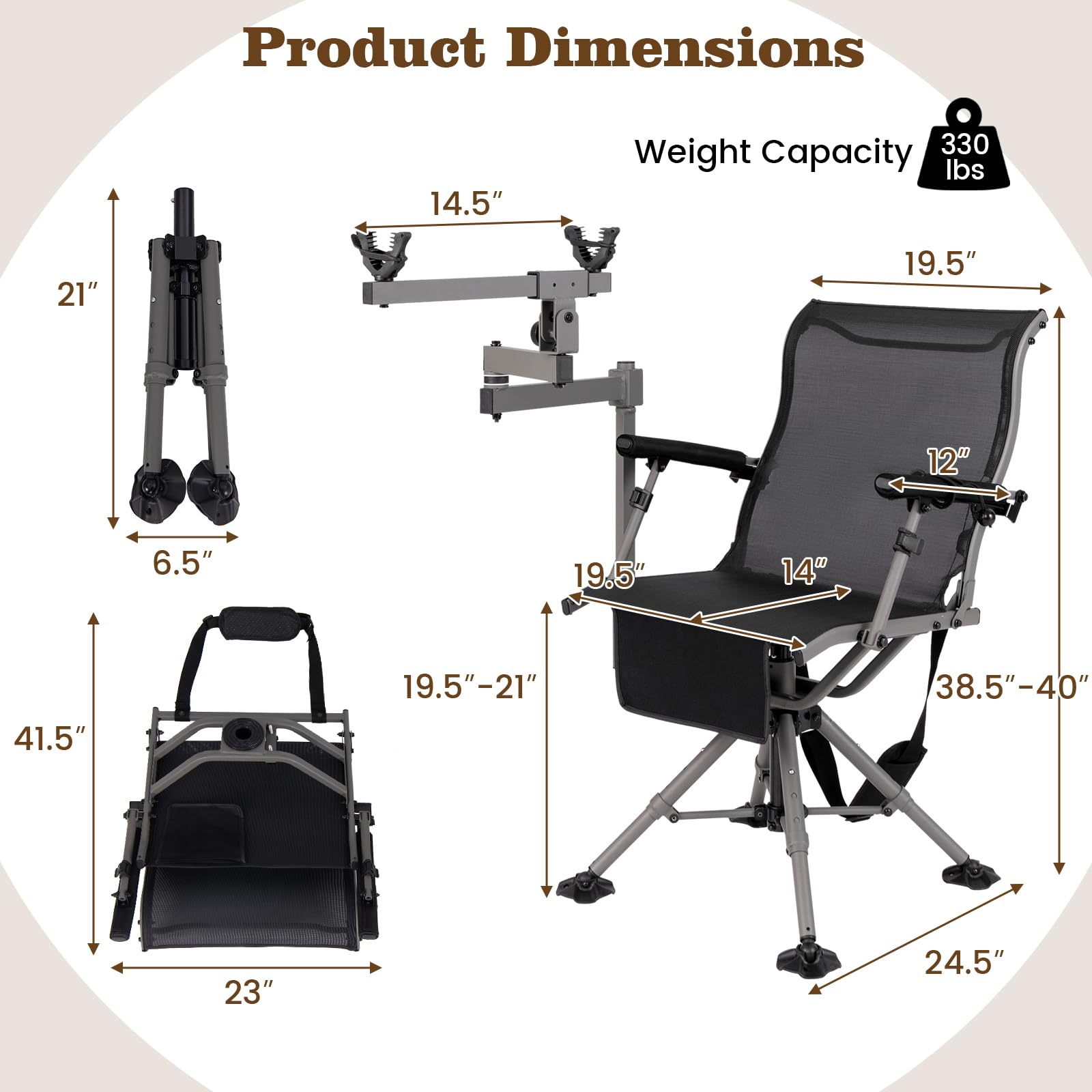 Giantex 360° Swivel Hunting Chair with Gun Rest, Adjustable Armrests, Telescopic Legs, All-Terrain Duck Feet