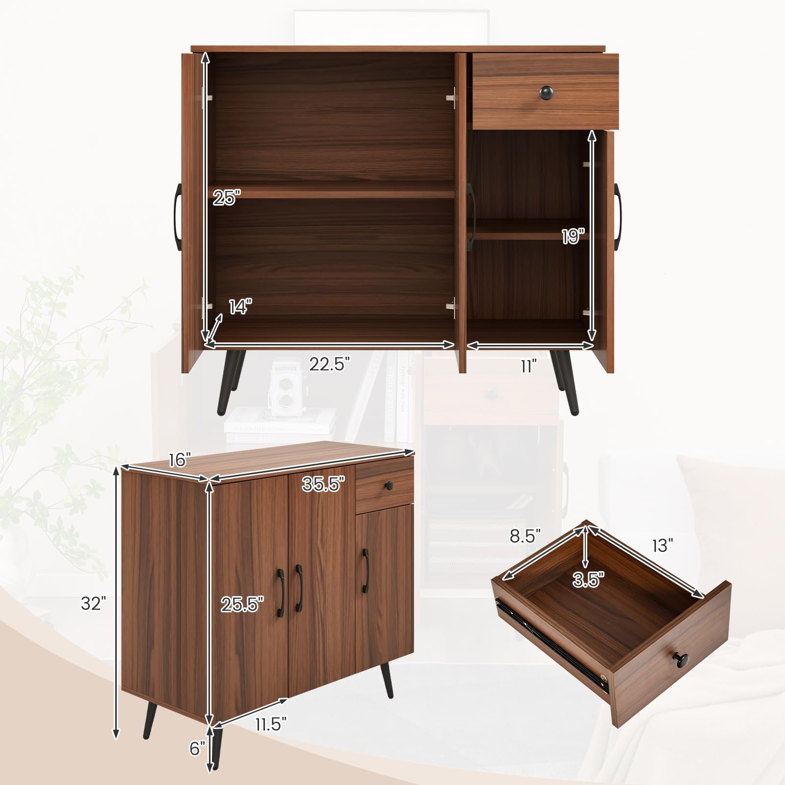 Giantex Buffet Cabinet with Storage, Sideboard Cabinet w/ 3 Doors