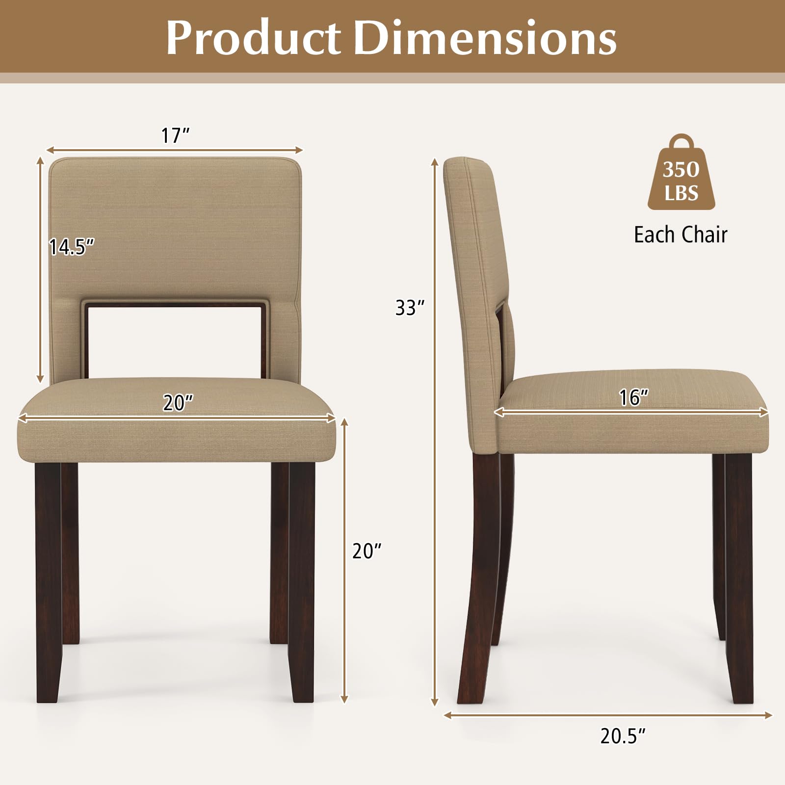 Giantex Wooden Dining Chairs Set of 2/4, Linen Fabric Upholstered Kitchen Chairs w/Rubber Wood Frame