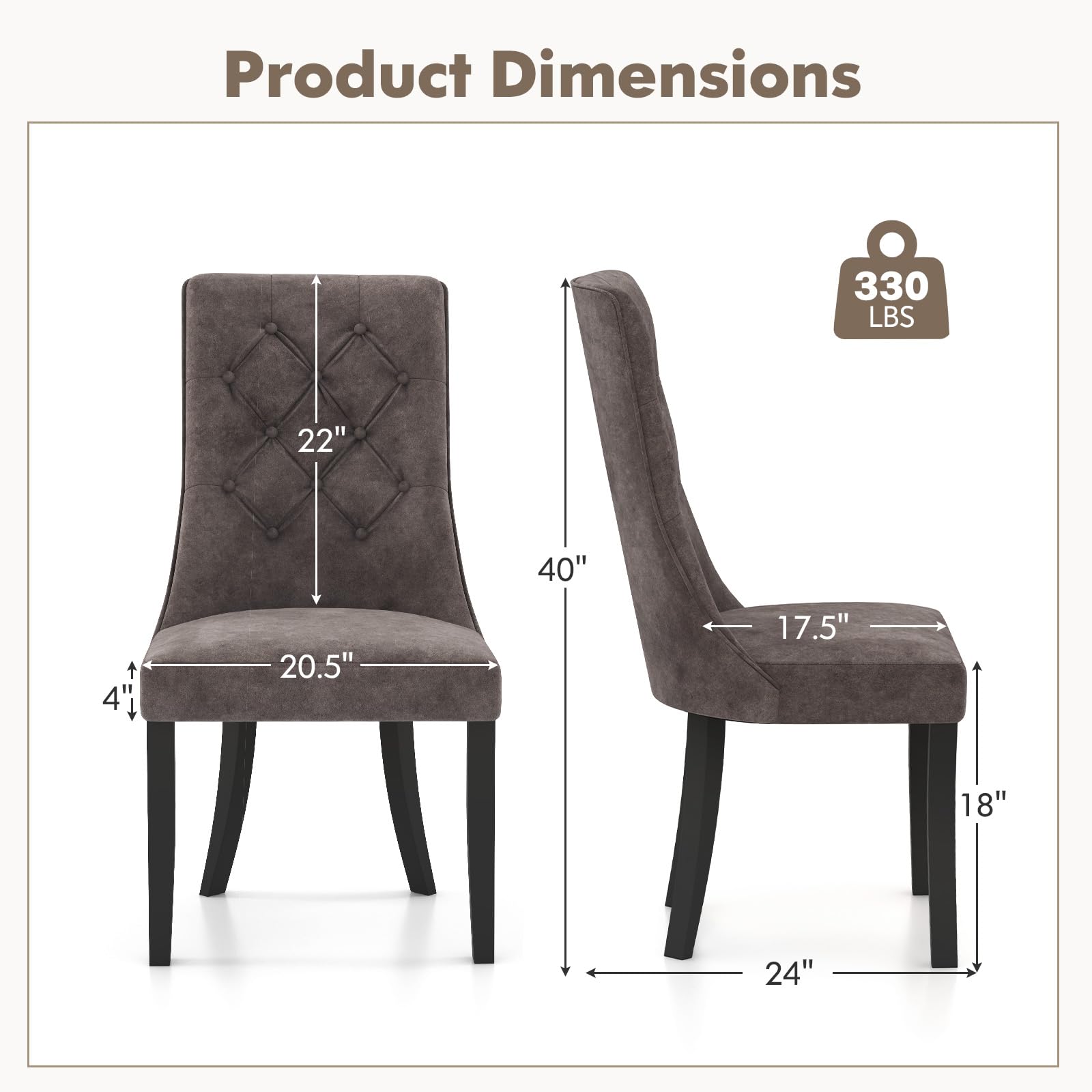 Giantex Tufted Dining Chairs, Upholstered Kitchen Chairs w/High Backrest, Rubber Wood Legs