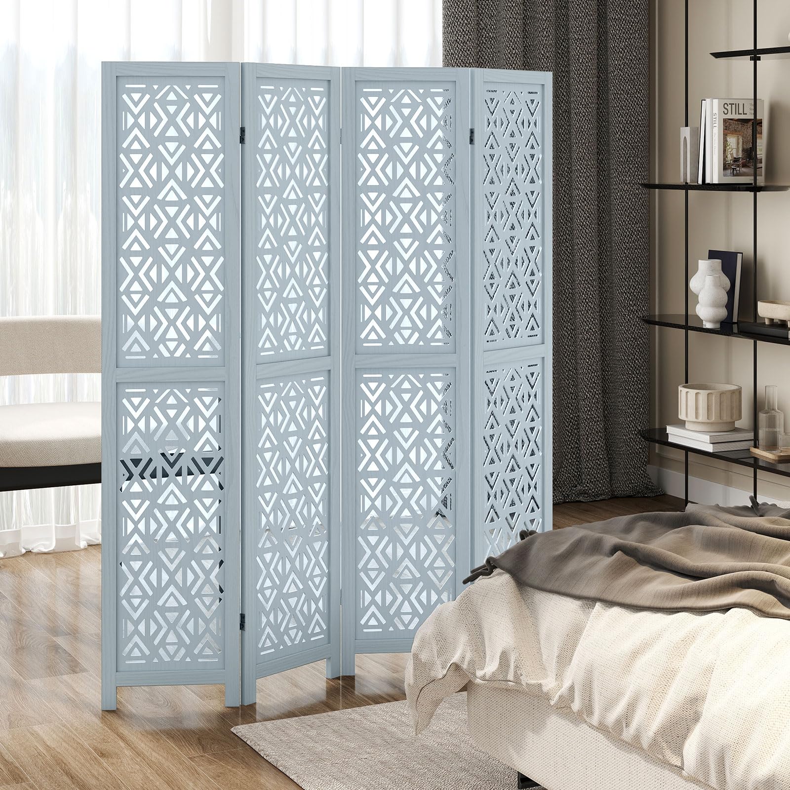 Giantex Room Divider 4/6 Panels - Boho Room Dividers with Carved Cutout Pattern & Solid Wood Frame, Fully Assembled