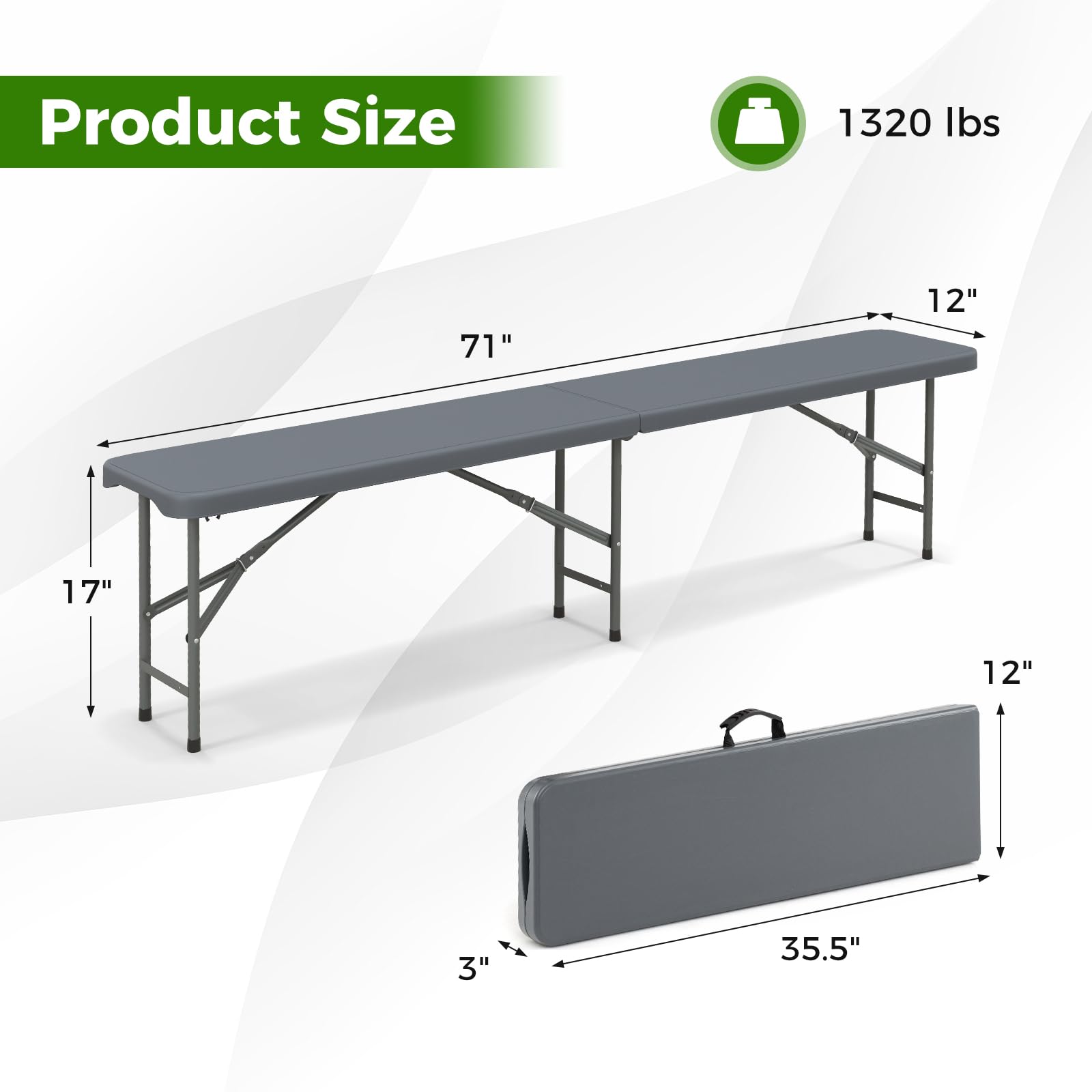 Giantex 6 FT Plastic Folding Bench, HDPE Portable Seat w/Metal Legs