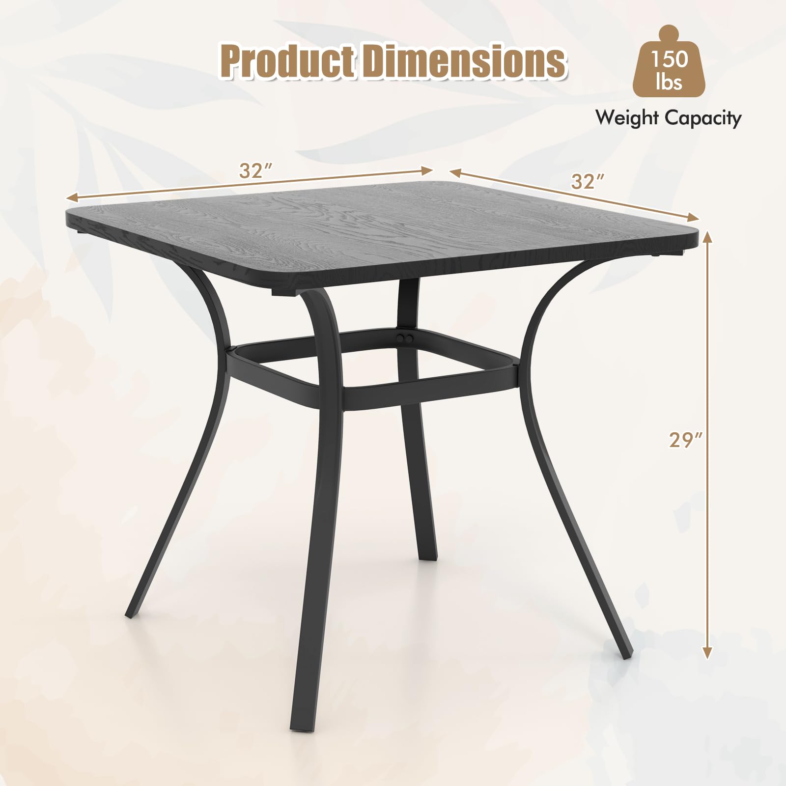 Giantex Patio Dining Table, 32”x32”x29” Outdoor Table