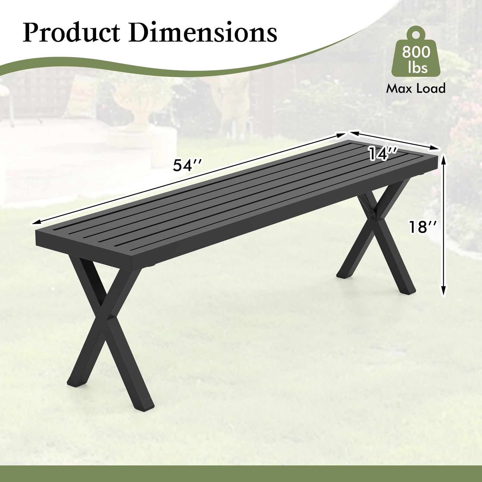 Giantex Outdoor Bench, Patio Metal Bench with Slatted Seat, X-Shaped Legs, 54" Outdoor Backless Loveseat, Load 800 LBS