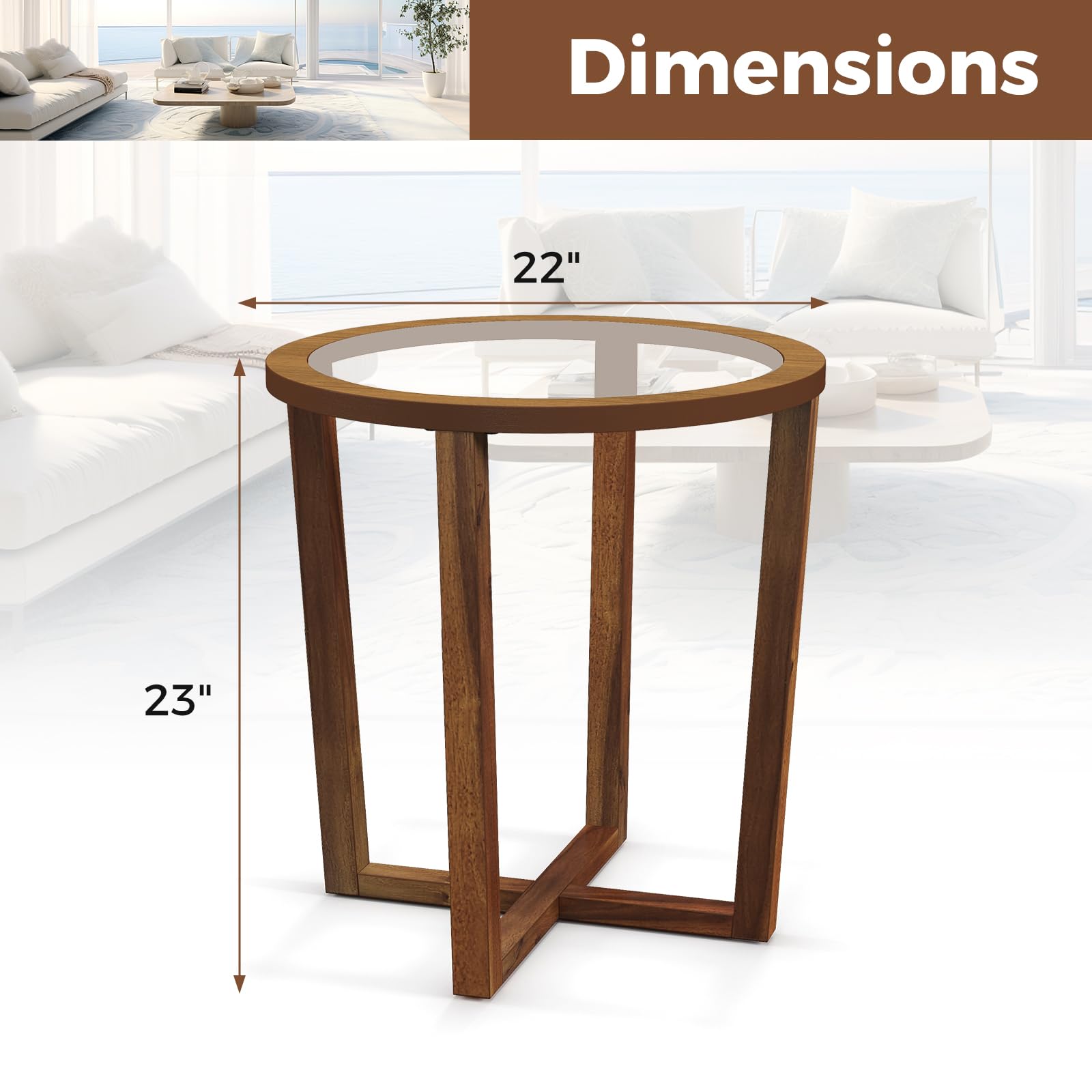 Giantex Glass Round End Table, Sofa Side Table with Transparent Tempered Glass Top