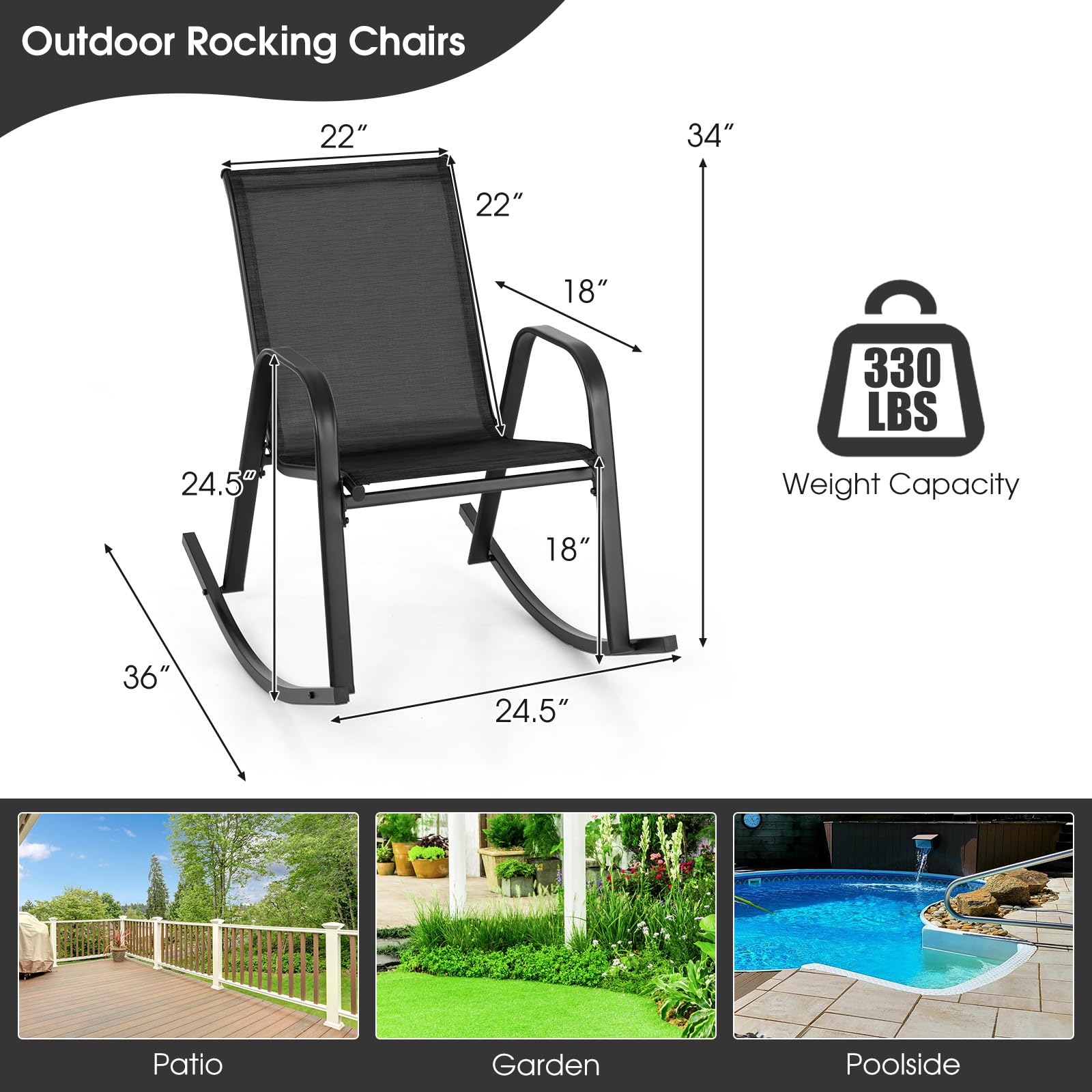 Giantex Outdoor Rocking Chairs , Patio Rocking Chairs w/Breathable Seat & Back