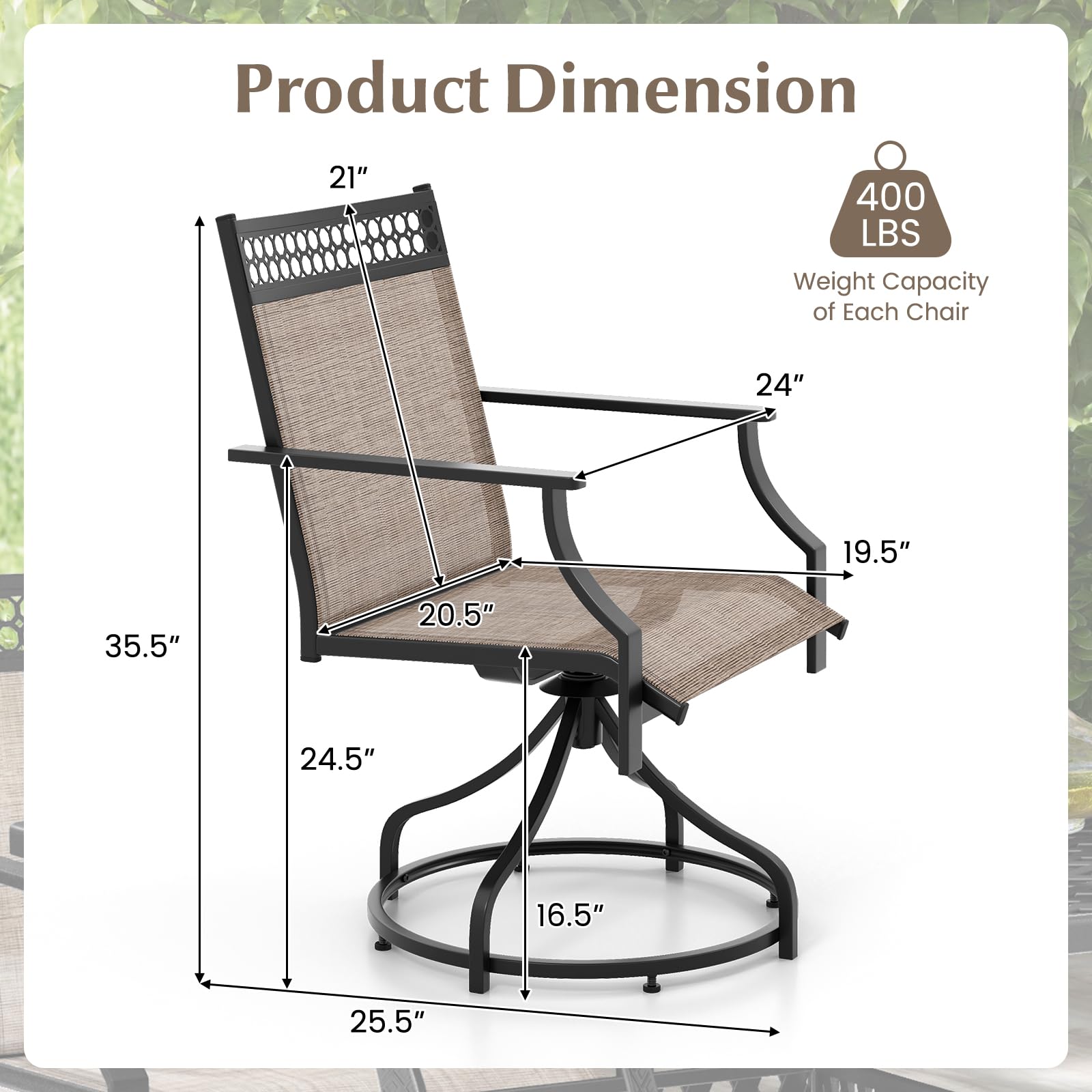 Giantex Swivel Outdoor Chairs, Patio Dining Chairs, Round Steel Base