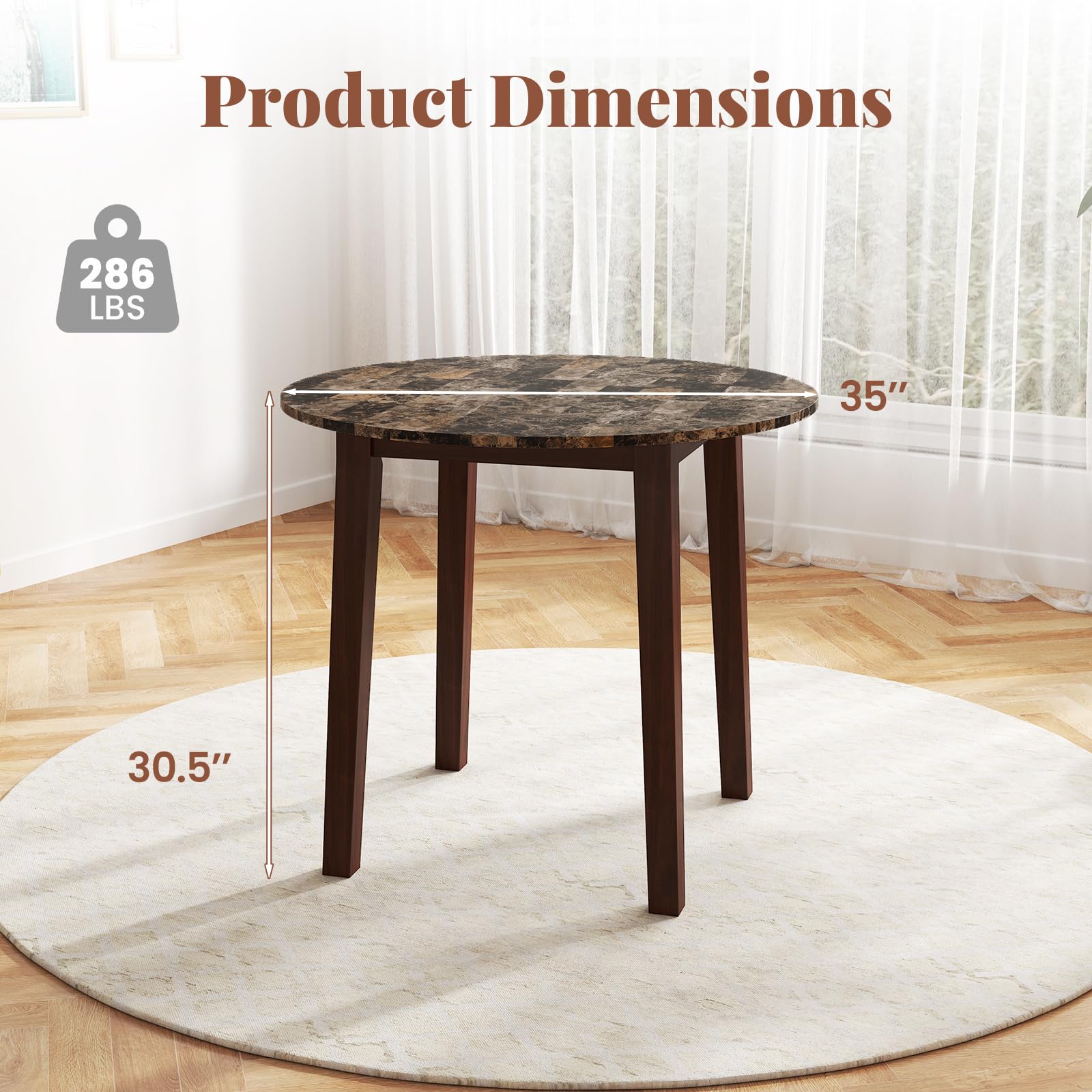 Giantex 35” Round Dining Table - Kitchen Table with Rubber Wood Legs