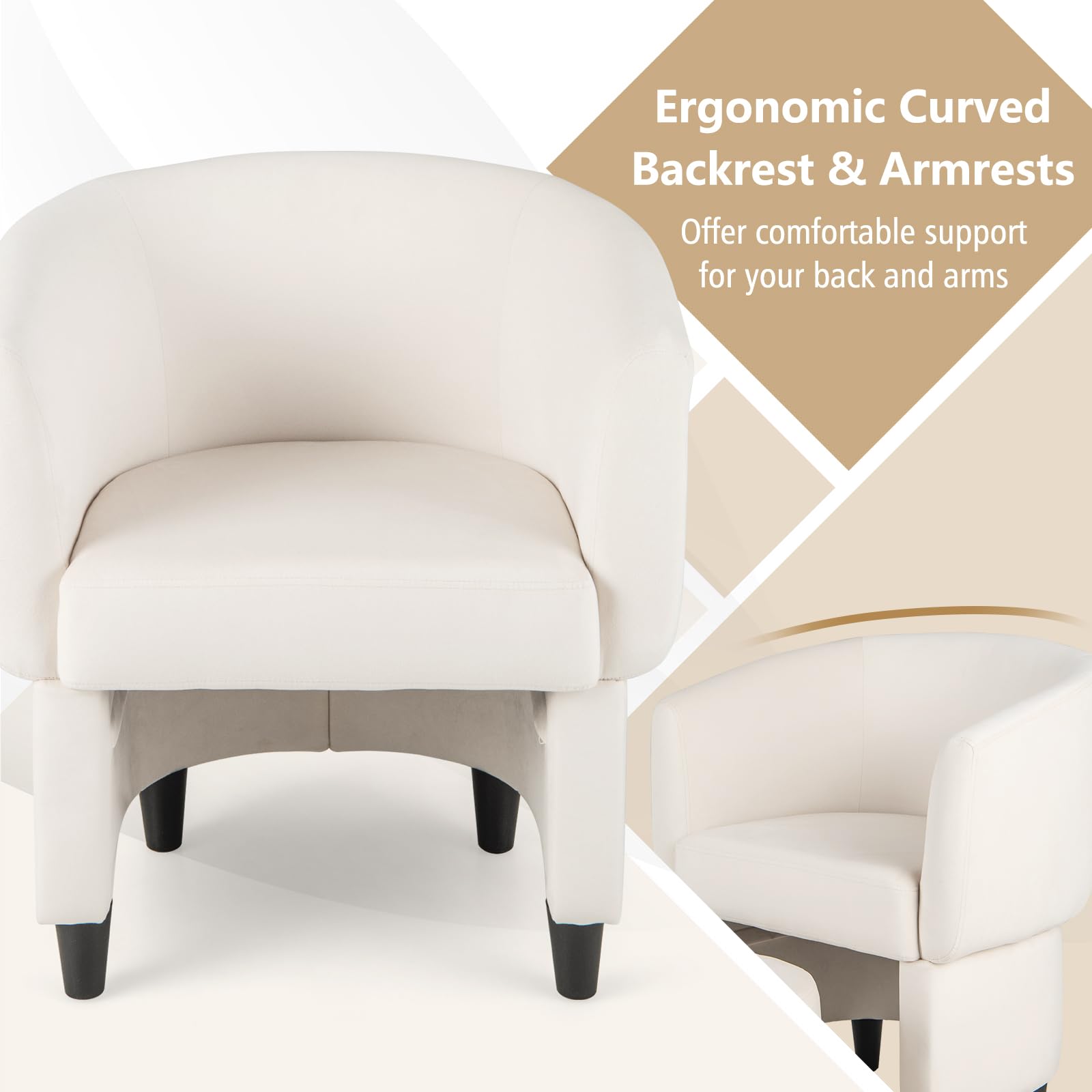 Giantex Modern Accent Chair with Ottoman, Upholstered Velvet Barrel Chair