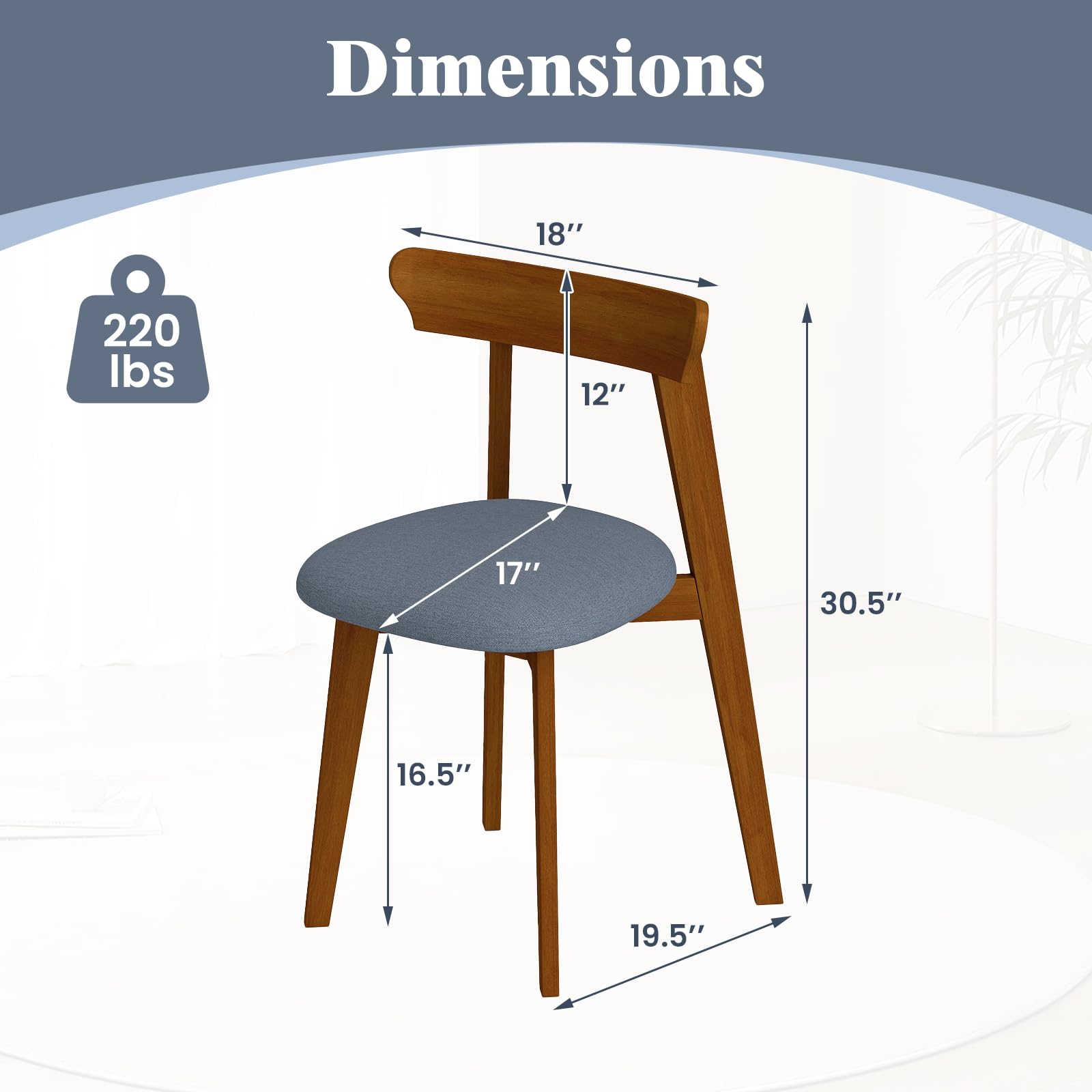 Giantex Wooden Dining Chairs Set, Mid-Century Kitchen Chairs w/Padded Seat & Curved Backrest