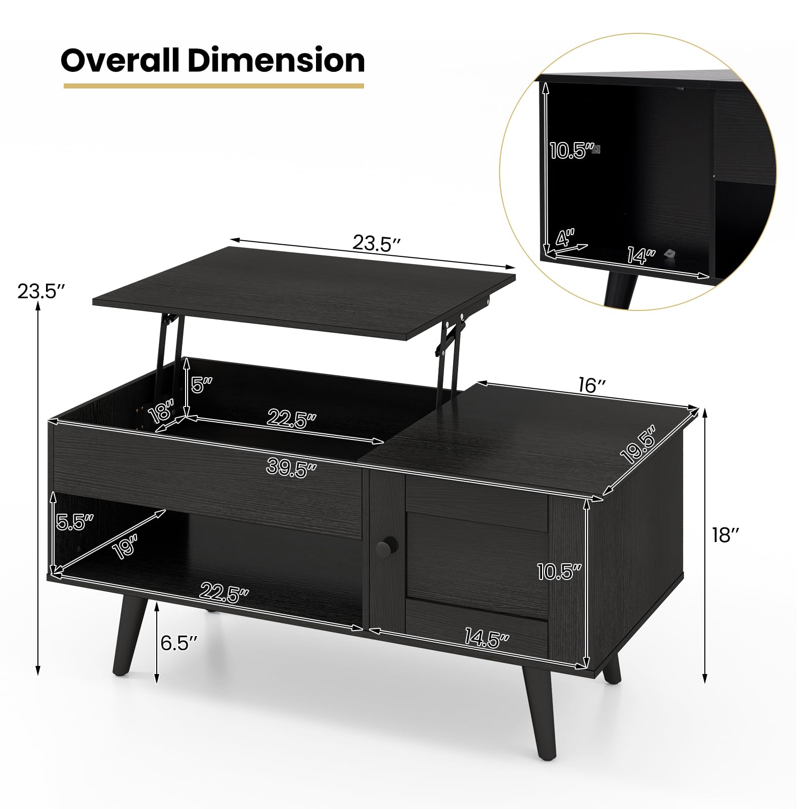 Giantex Lift Top Coffee Table, Modern Cocktail Table with Hidden Compartment, Open Shelf & Cabinet