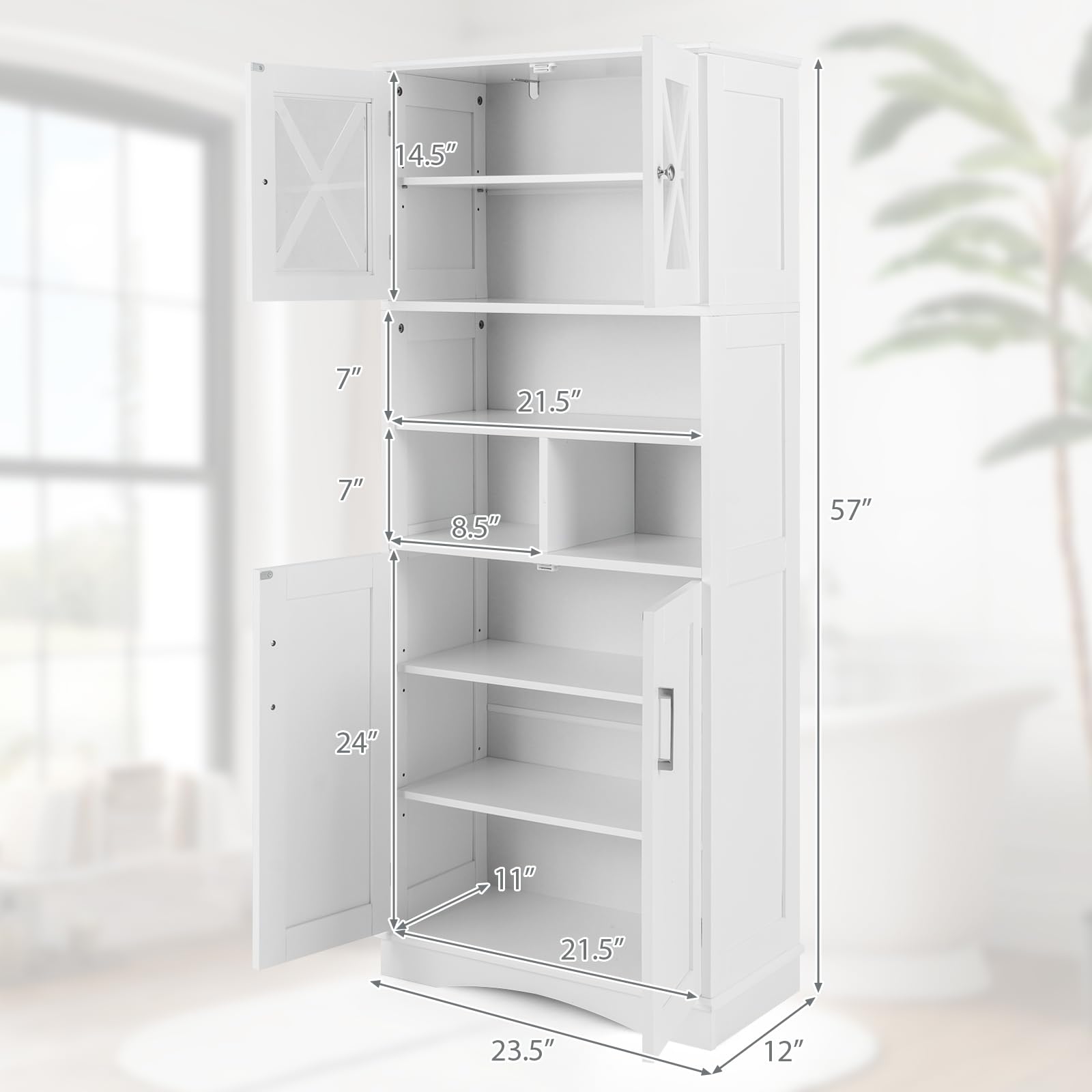 Giantex 57" Tall Bathroom Cabinet, Storage Cabinet with Acrylic Doors & Adjustable Shelves