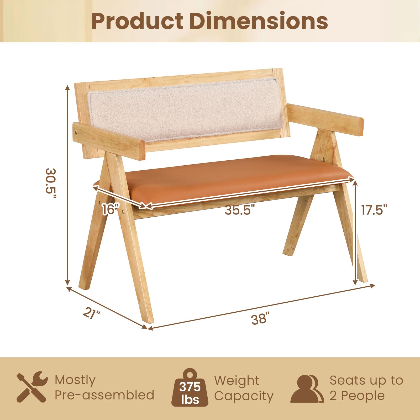 Giantex Dining Bench with Back, Accent Wooden Bench with Armrest