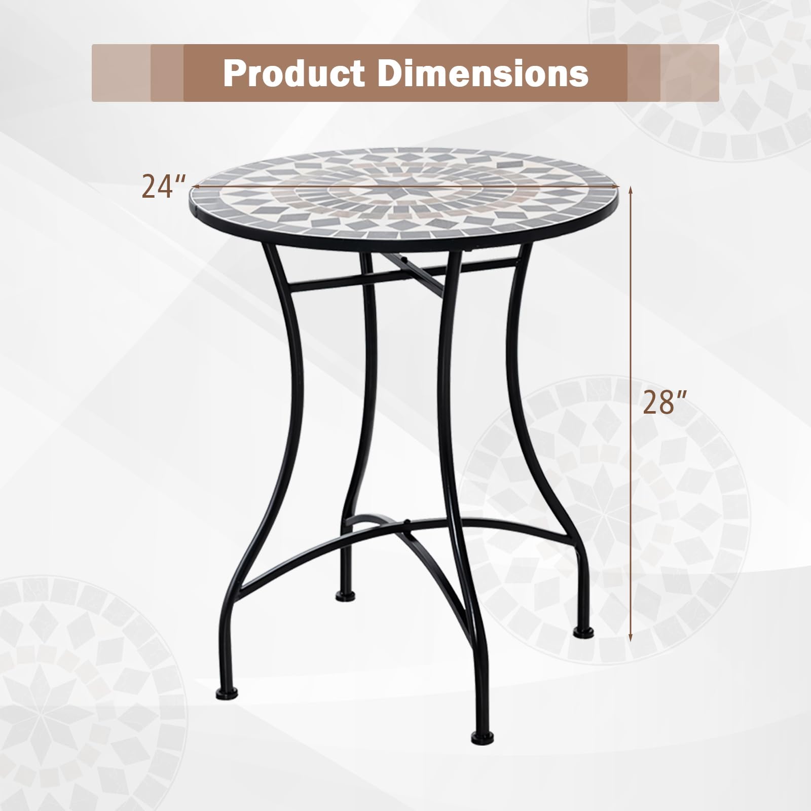 Giantex 24 Inch Patio Bistro Table, Mosaic Round Table w/Ceramic Tile Tabletop