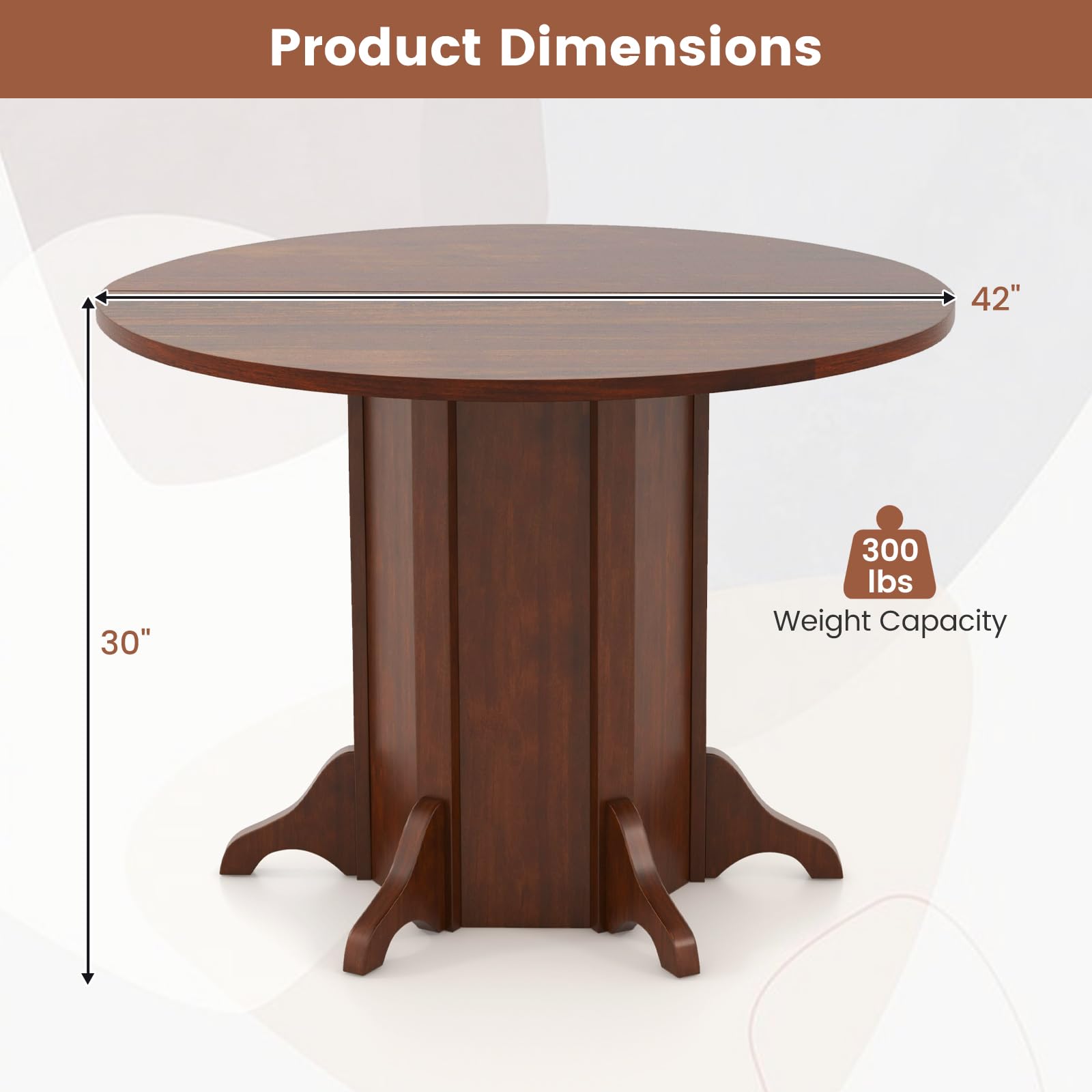 Giantex 42” Round Dining Table, Modern Kitchen Table with Pedestal Base, Solid Wood Frame