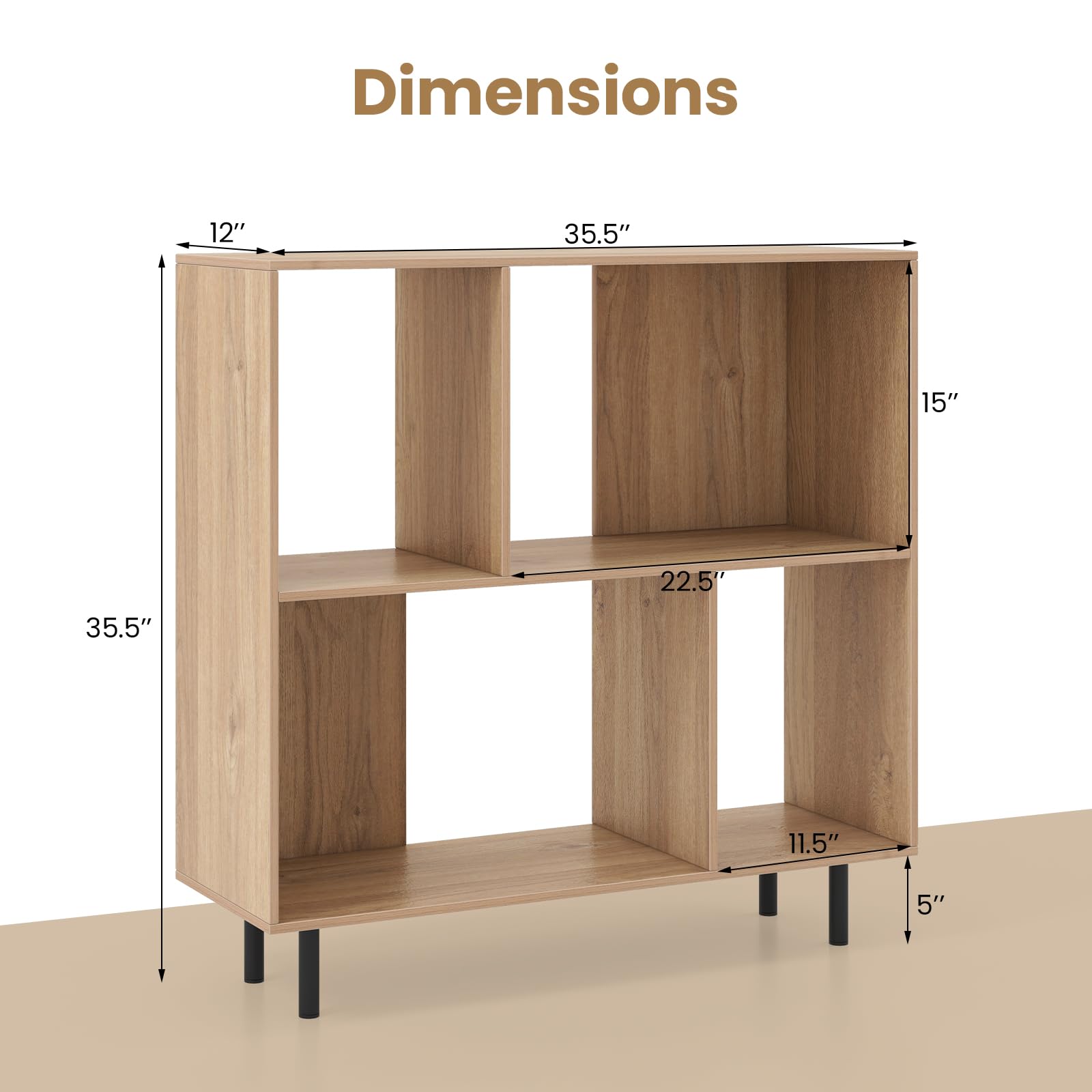 Giantex 3-Tier Bookcase, Modern Cube Bookshelf with 4 Compartments & Metal Legs, Minimalist Freestanding Storage Organizer