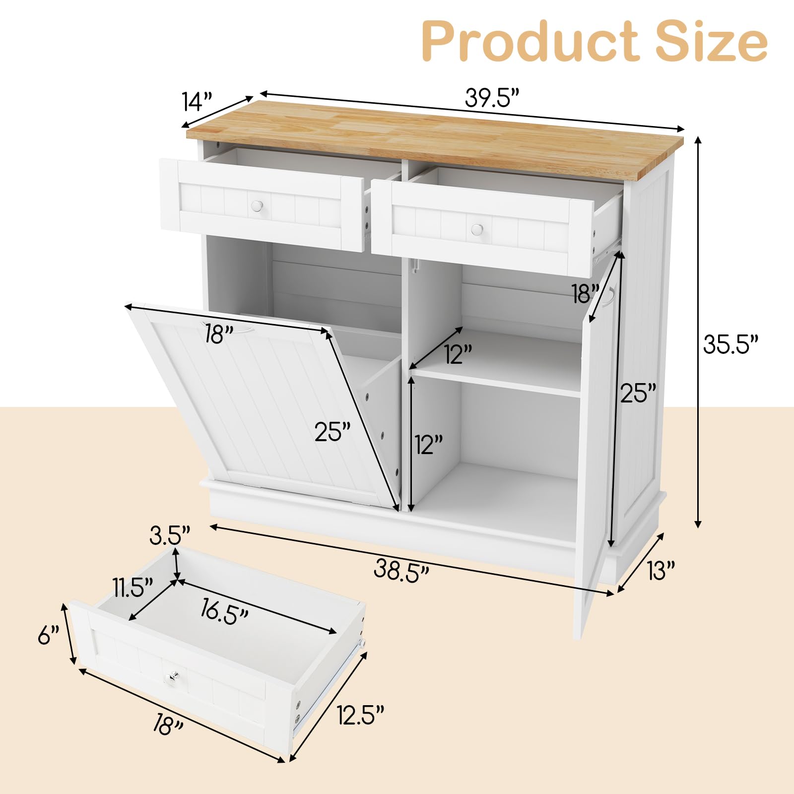 Giantex Kitchen Trash Cabinet, Kitchen Island with Tilt Out Garbage Bin