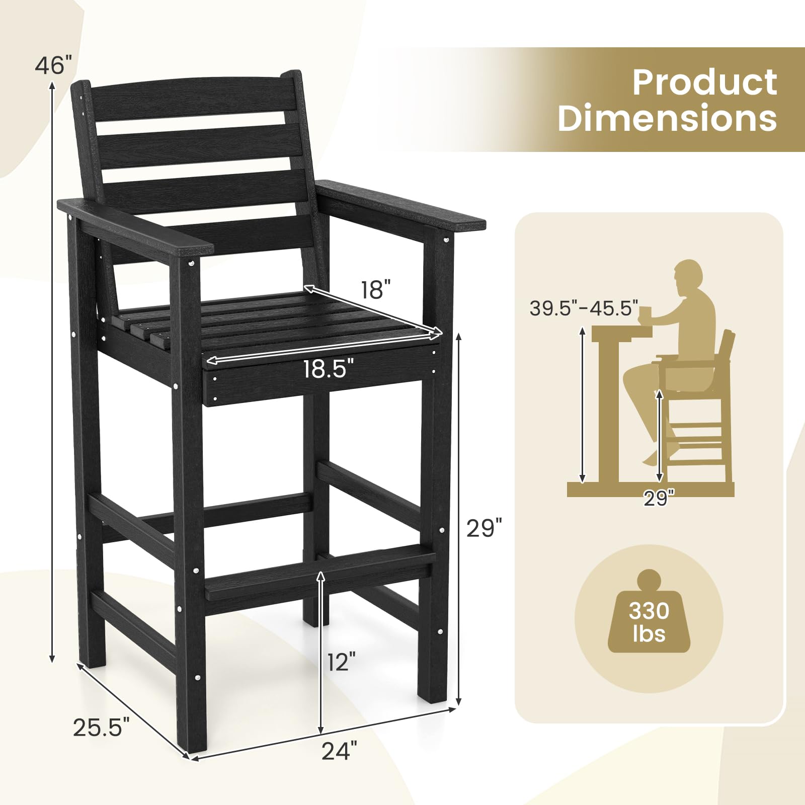 Giantex 29” Bar Stools Set of 2/4, HDPE Barstools w/Back, Armrests & Footrests, Max Load 330Lbs