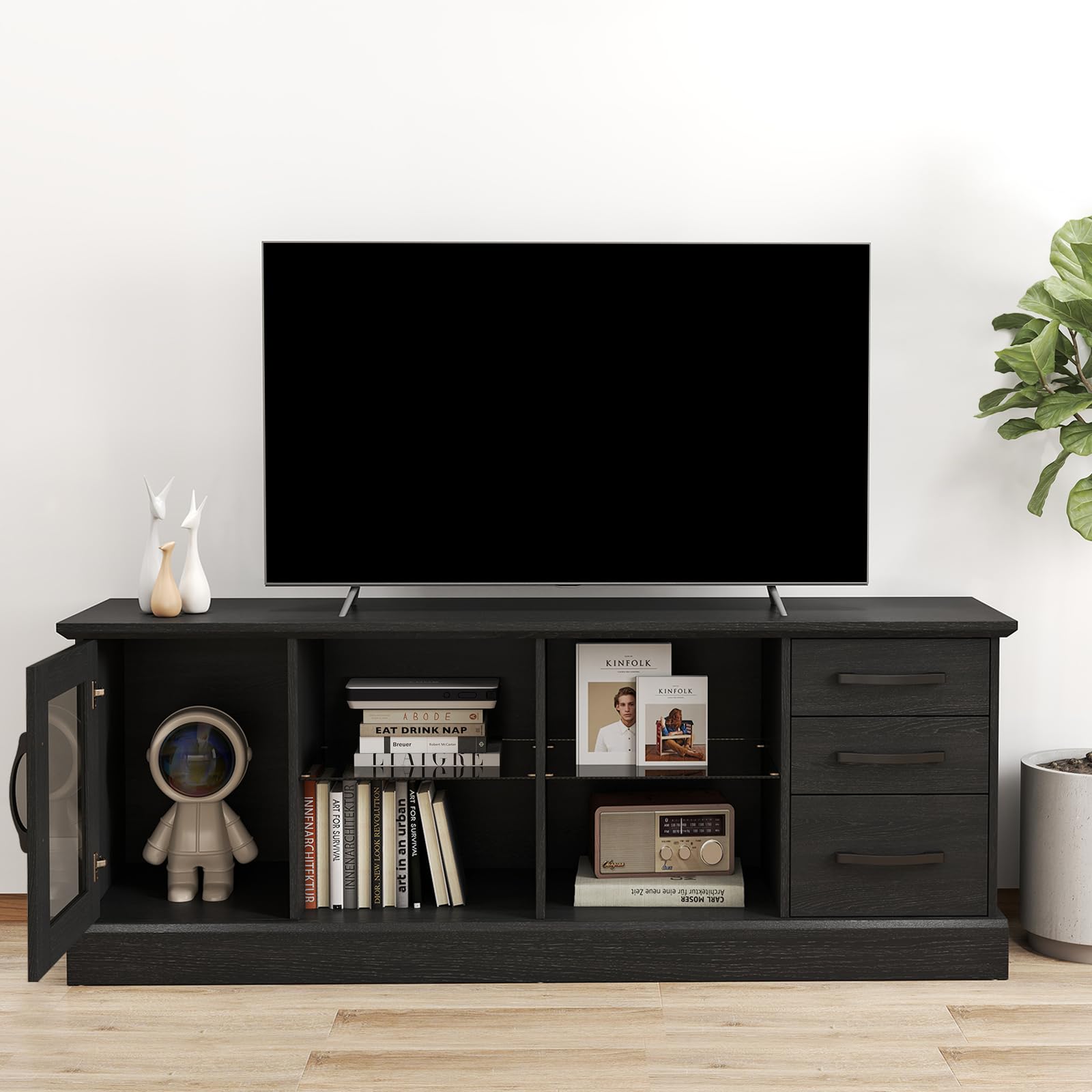 Giantex TV Stand for TVs up to 73”, Entertainment Center w/Cable Management Holes, Drawers