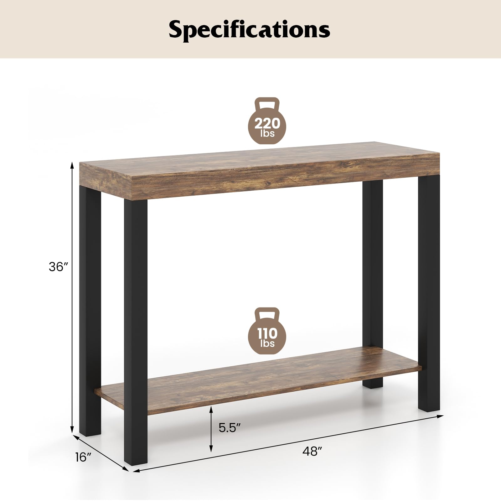 Giantex 48-Inch Bar Table, Narrow Pub Table with Counter Height, Open Shelves, Solid Wood Frame