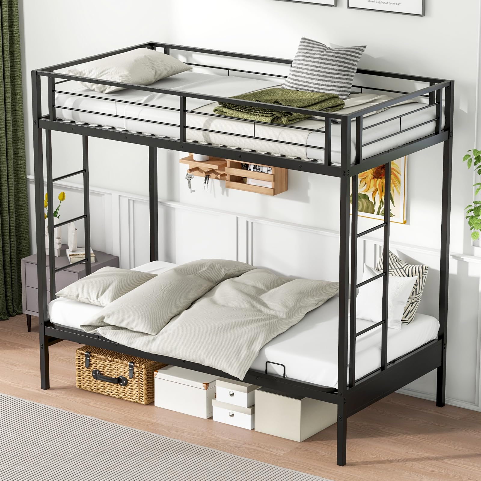 Giantex Twin Over Futon Bunk Bed, Metal Bunk Bed with Futon