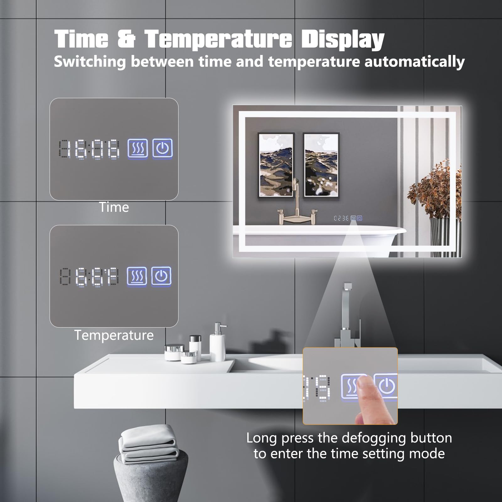 CHARMAID LED Bathroom Mirror - Lighted Vanity Mirror with Front and Backlight, 3 Lighting Colors, Adjustable Brightness