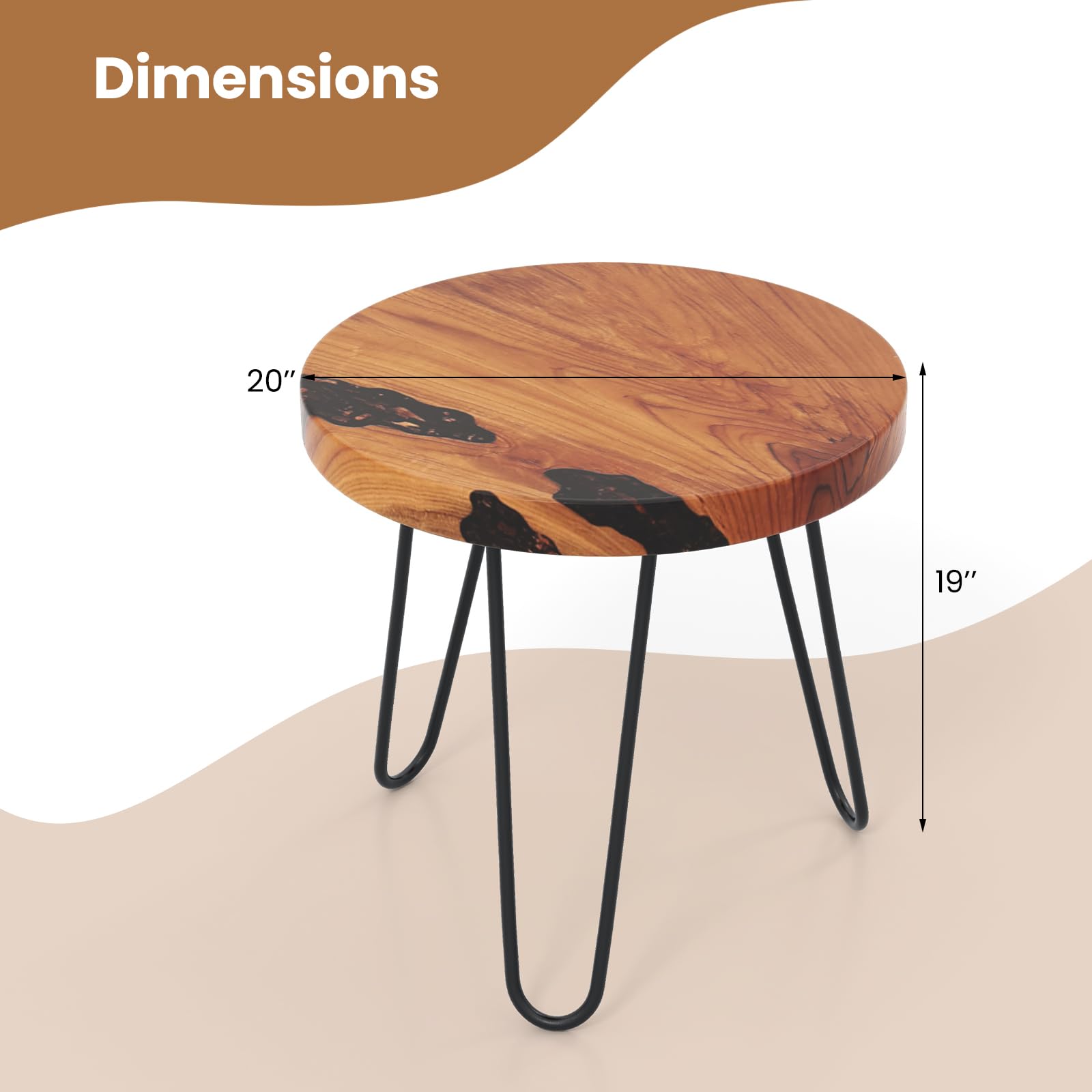 Giantex Outdoor Side Table Teak Wood - 20” Round End Table with Epoxy Resin Tabletop