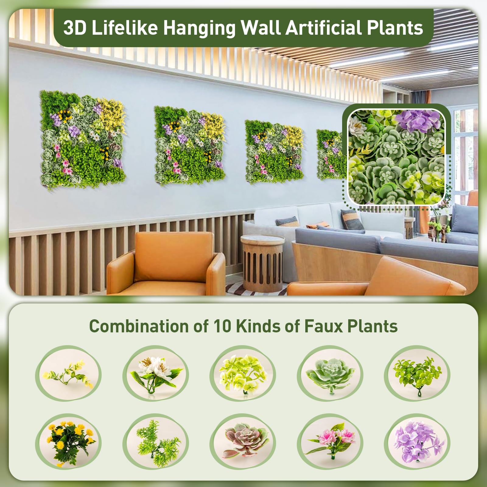 Giantex 2 Pack Hanging Artificial Plants Panels, 20" x 20" Square Framed 3D Greenery Wall Art Decor