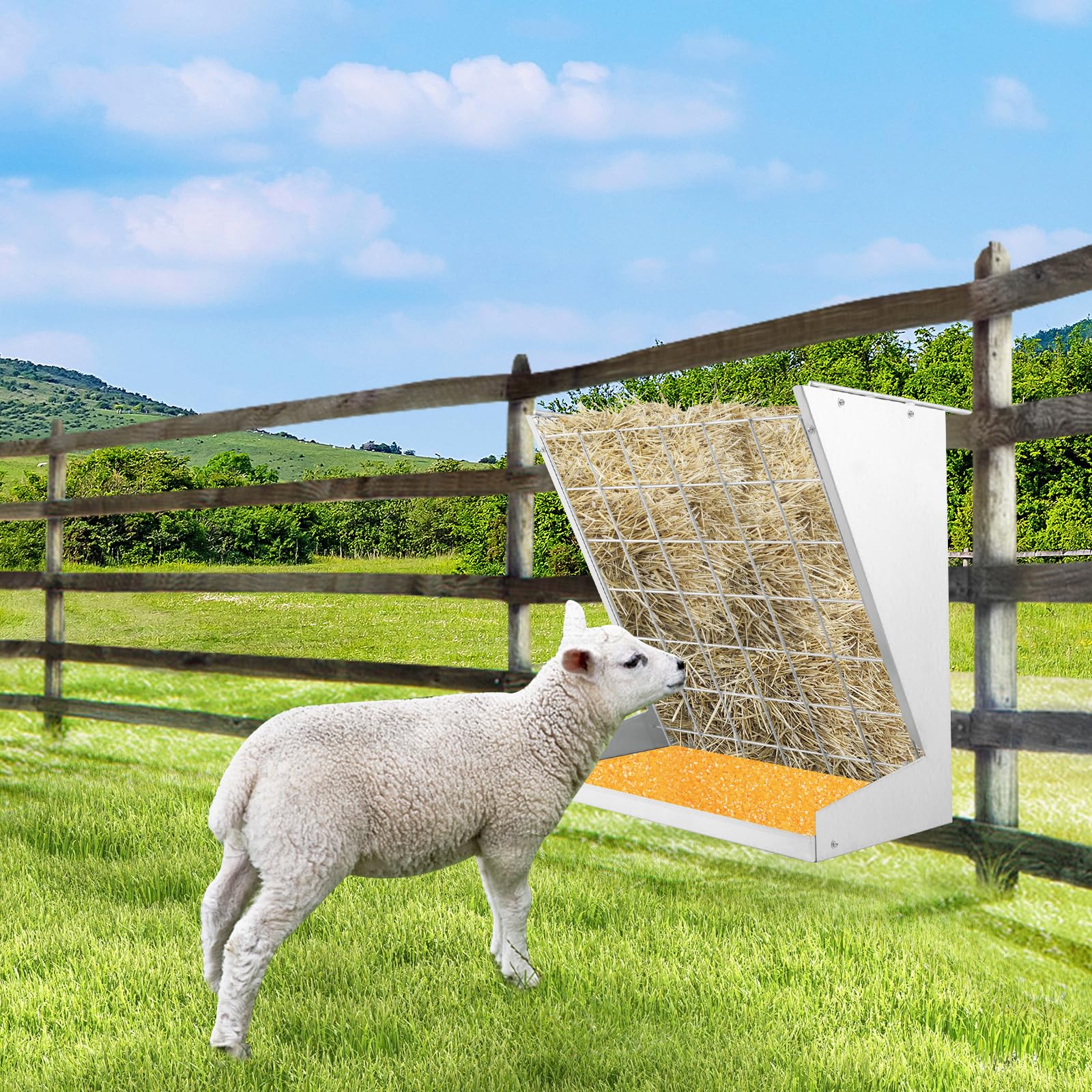 Giantex Hay Feeder for Goats - 28'' Hanging Hay Rack with Grain Feeder