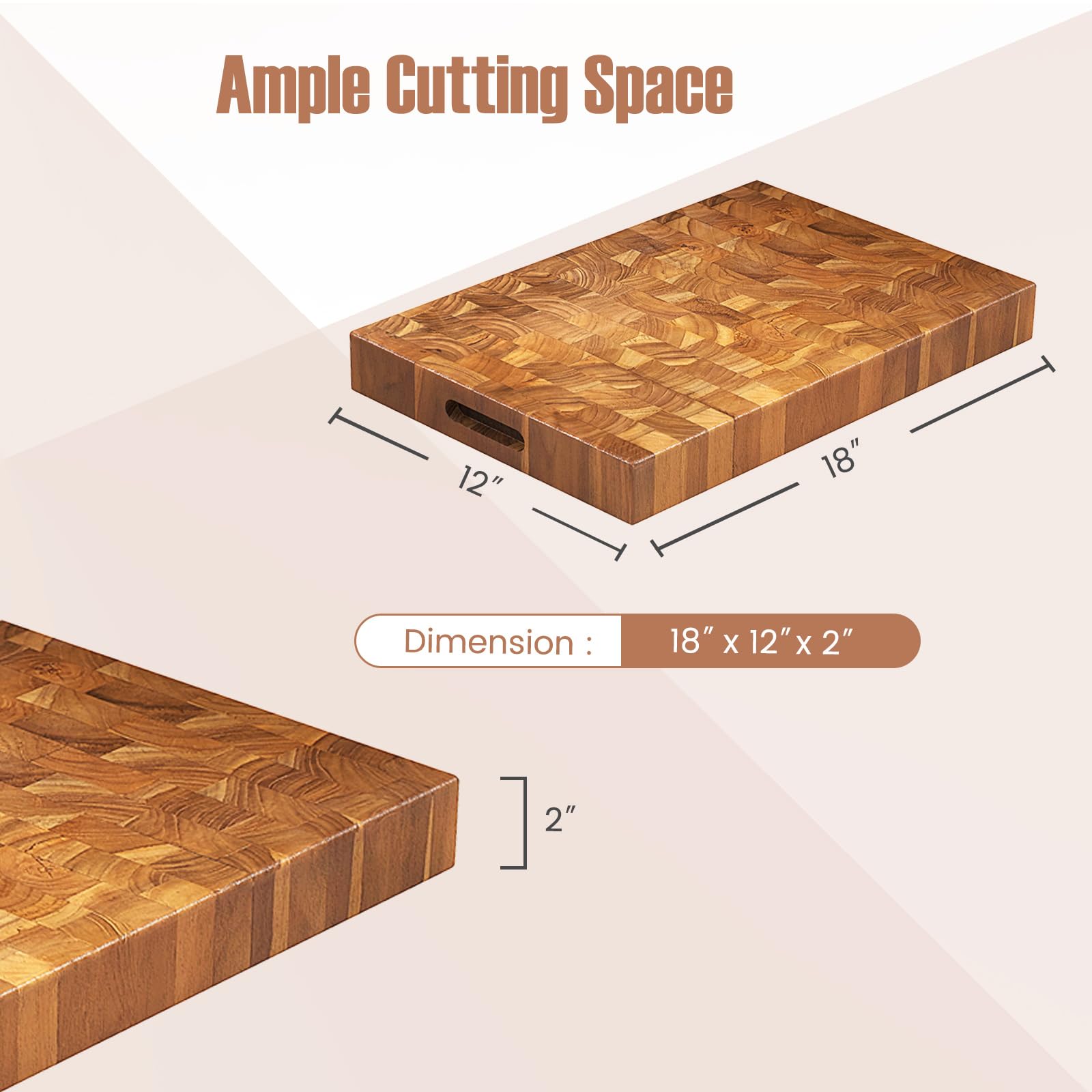 Giantex Teak Wood Cutting Board, 18" End Grain Chopping Block with Hand Grip, Pre-Conditioned With Natural Waxes & Oils