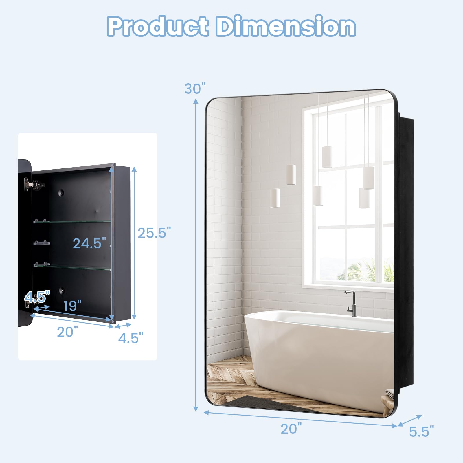 Giantex Medicine Cabinet Mirror, 20x30” Bathroom Cabinet with Beveled Mirror